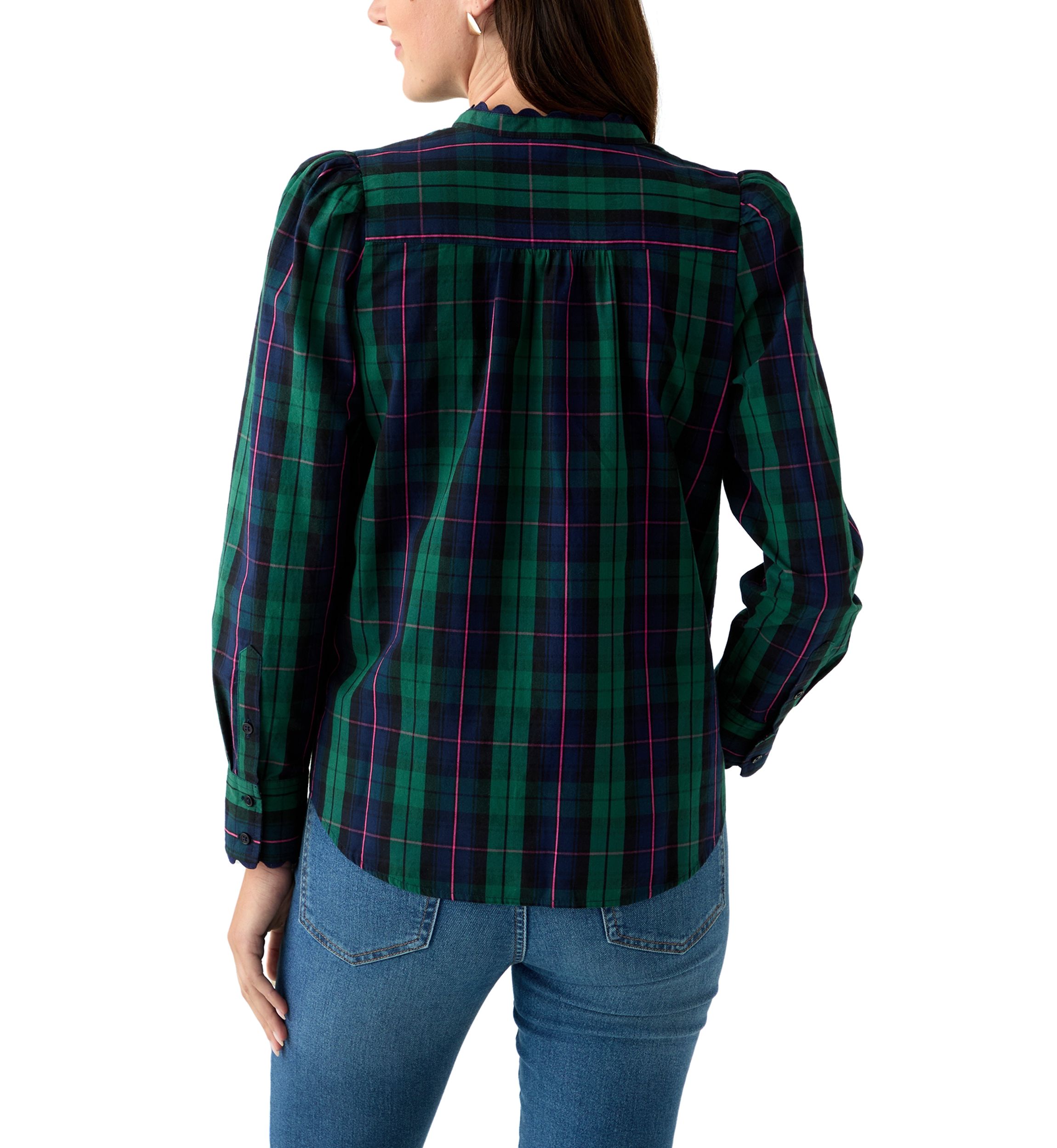 Womens Long Sleeve Puff Button-Down Top