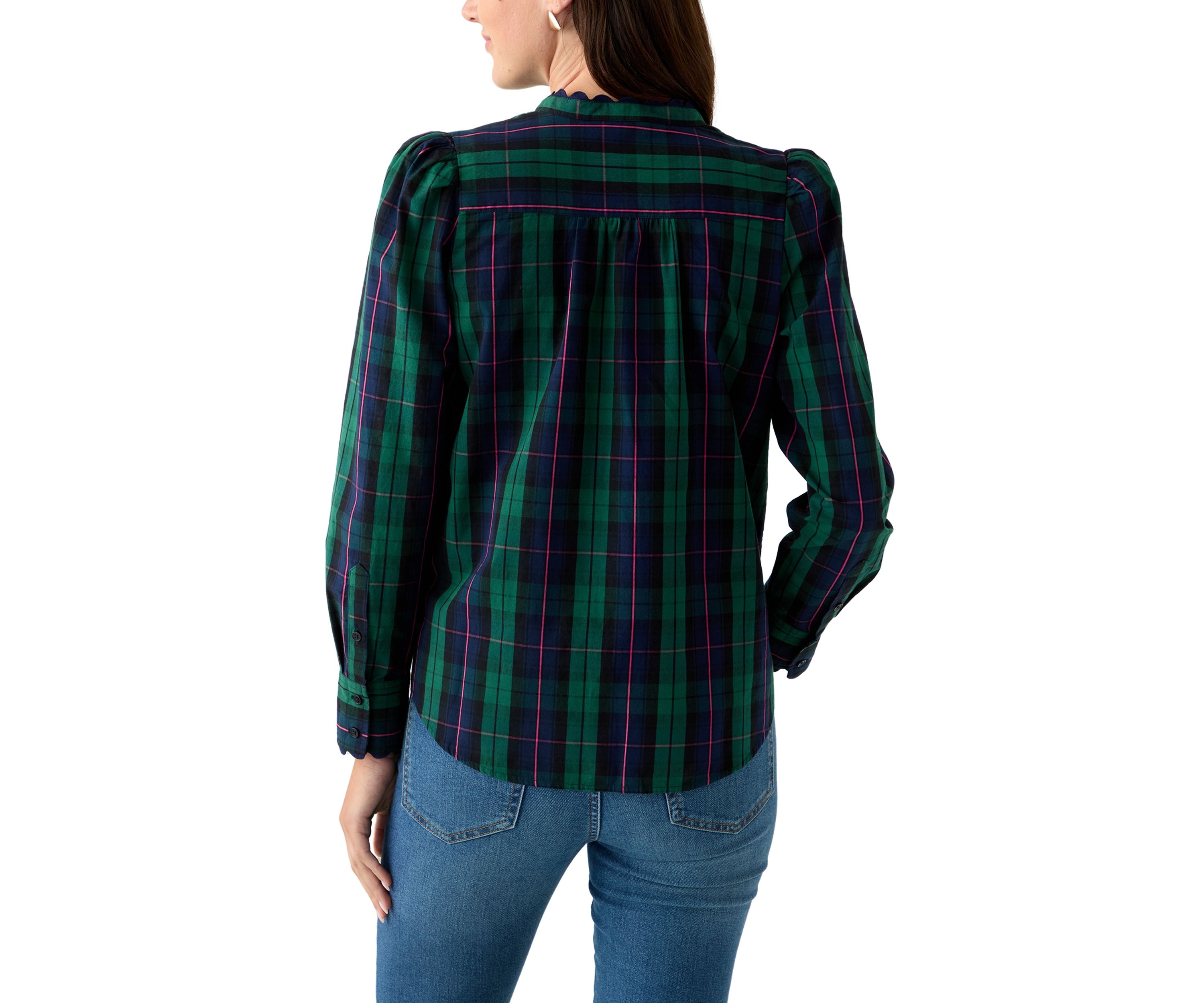 Womens Long Sleeve Puff Button-Down Top