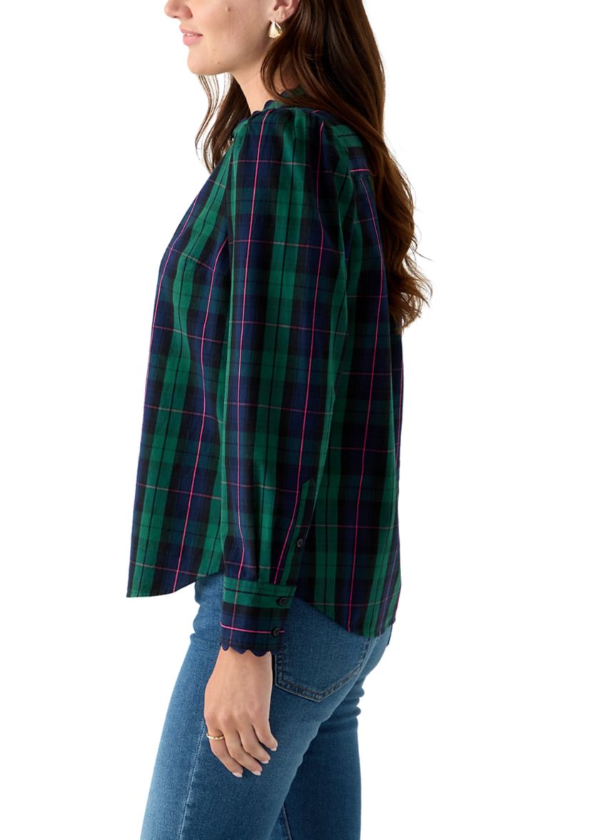 Womens Long Sleeve Puff Button-Down Top