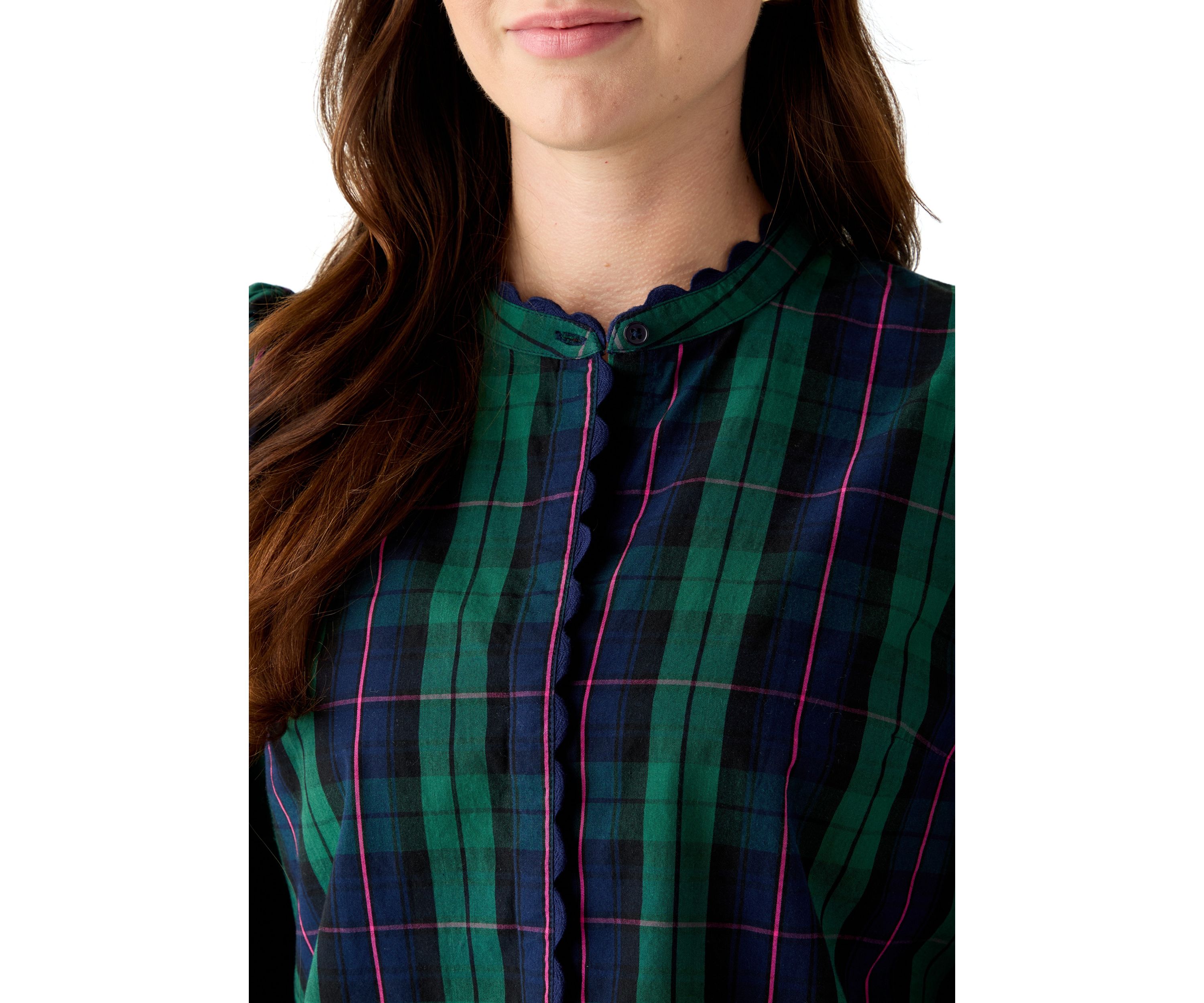 Womens Long Sleeve Puff Button-Down Top