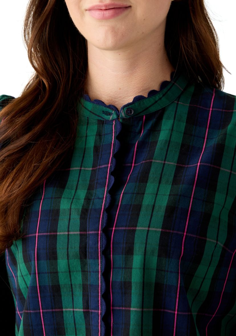 Womens Long Sleeve Puff Button-Down Top