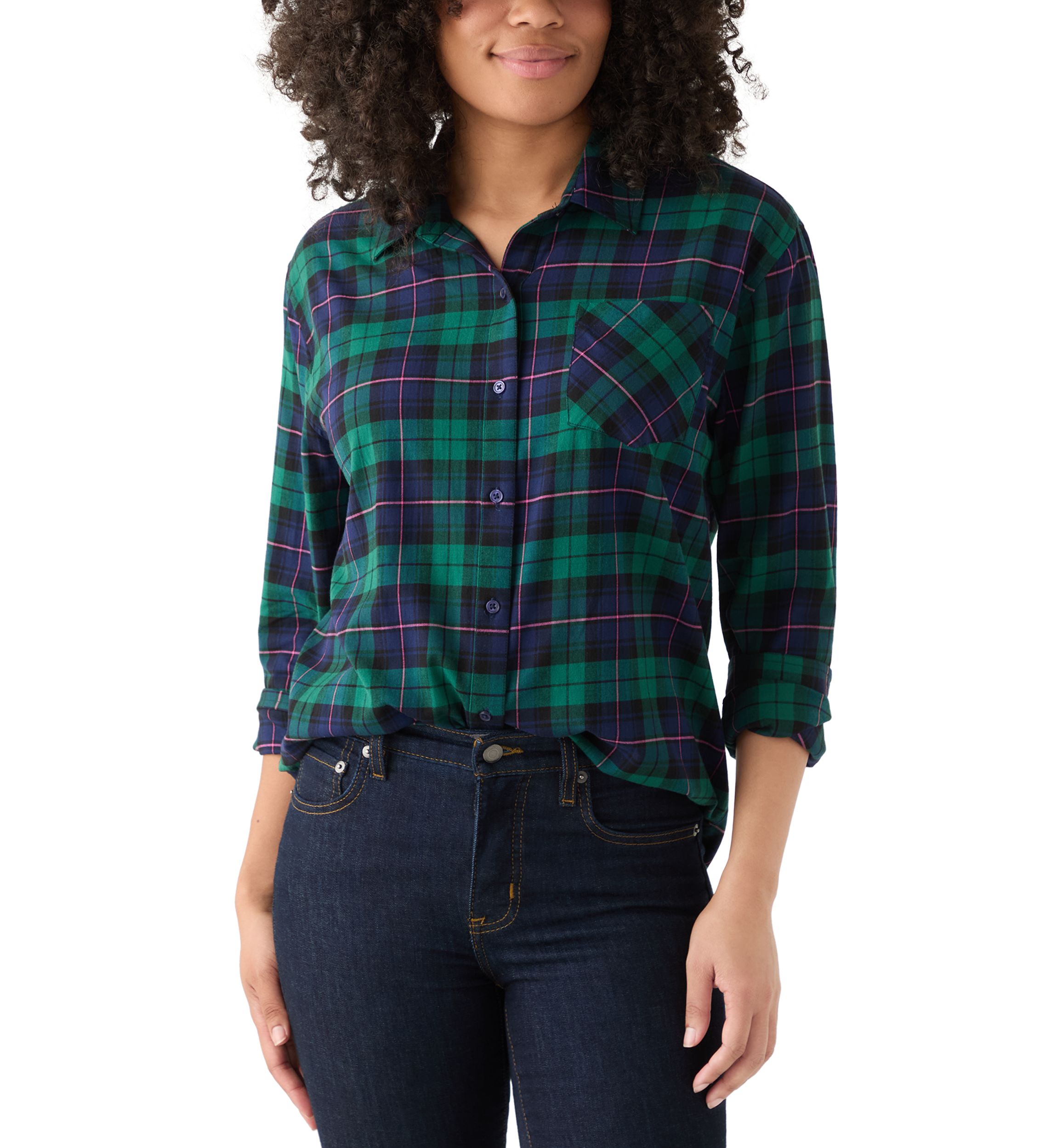 Womens Long Sleeve Flannel Button Front Shirt