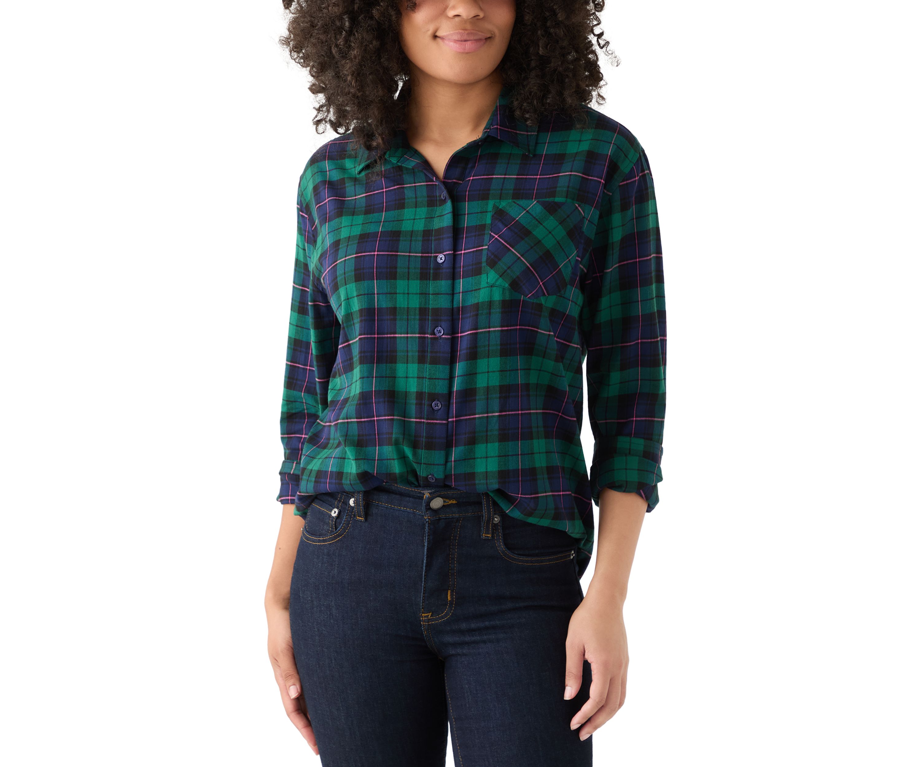 Womens Long Sleeve Flannel Button Front Shirt