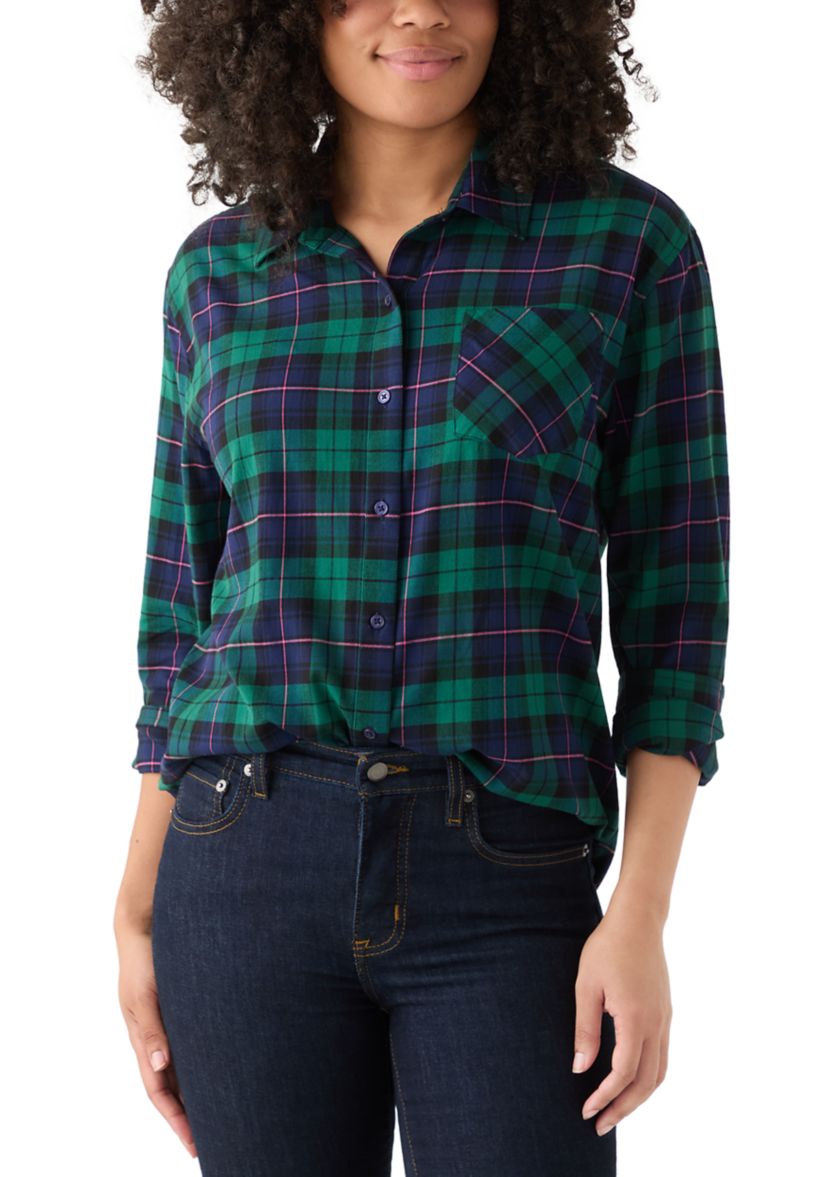 Womens Long Sleeve Flannel Button Front Shirt