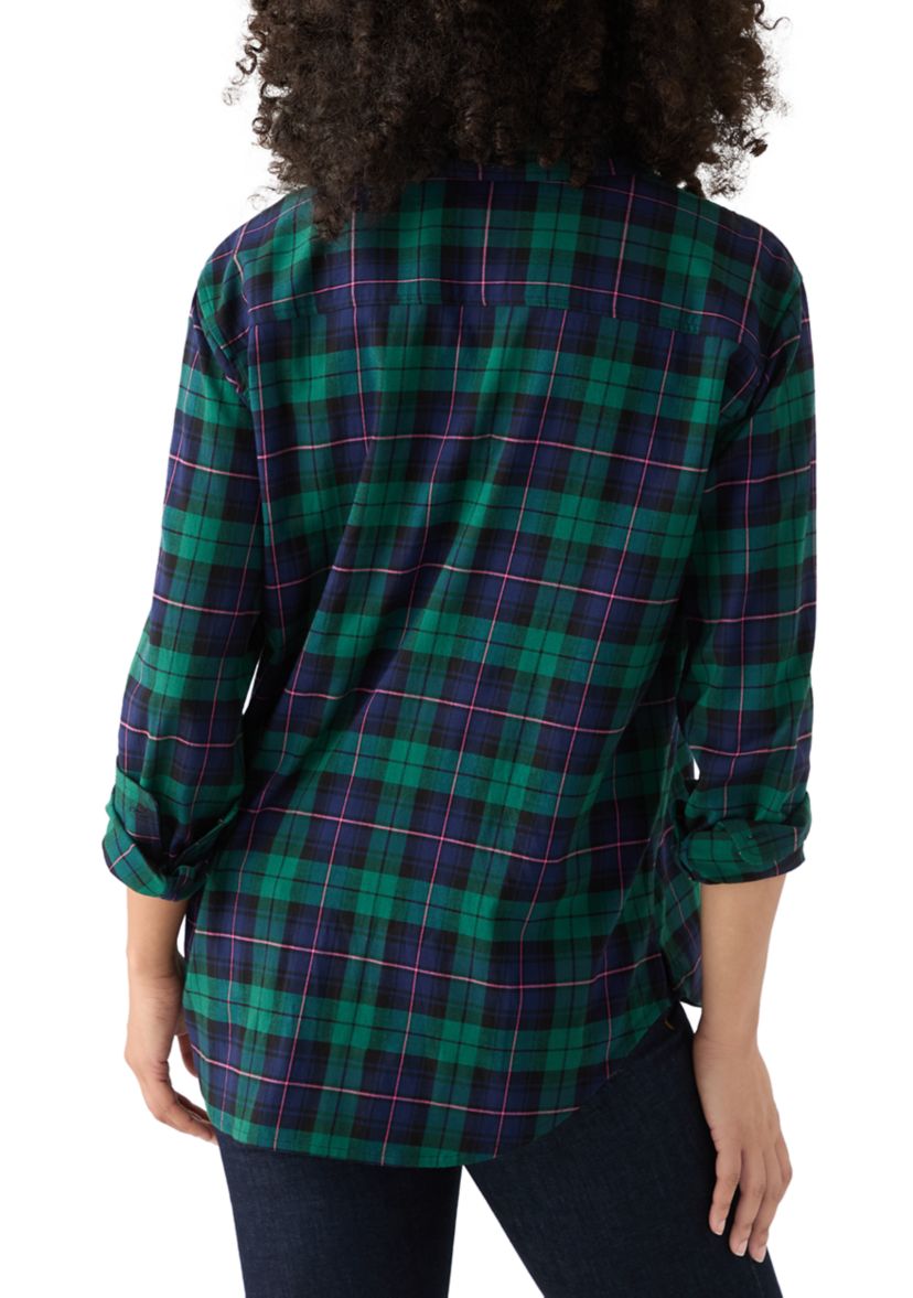 Womens Long Sleeve Flannel Button Front Shirt
