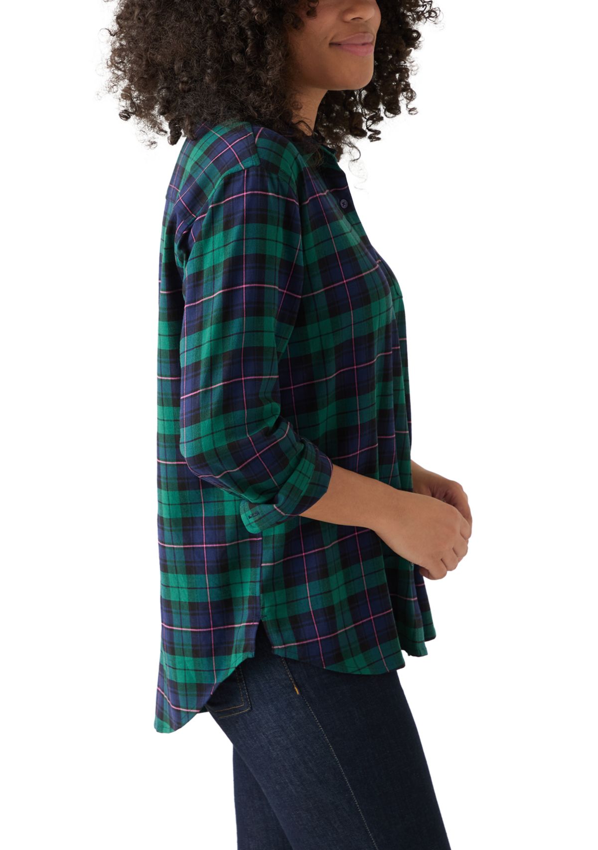 Womens Long Sleeve Flannel Button Front Shirt