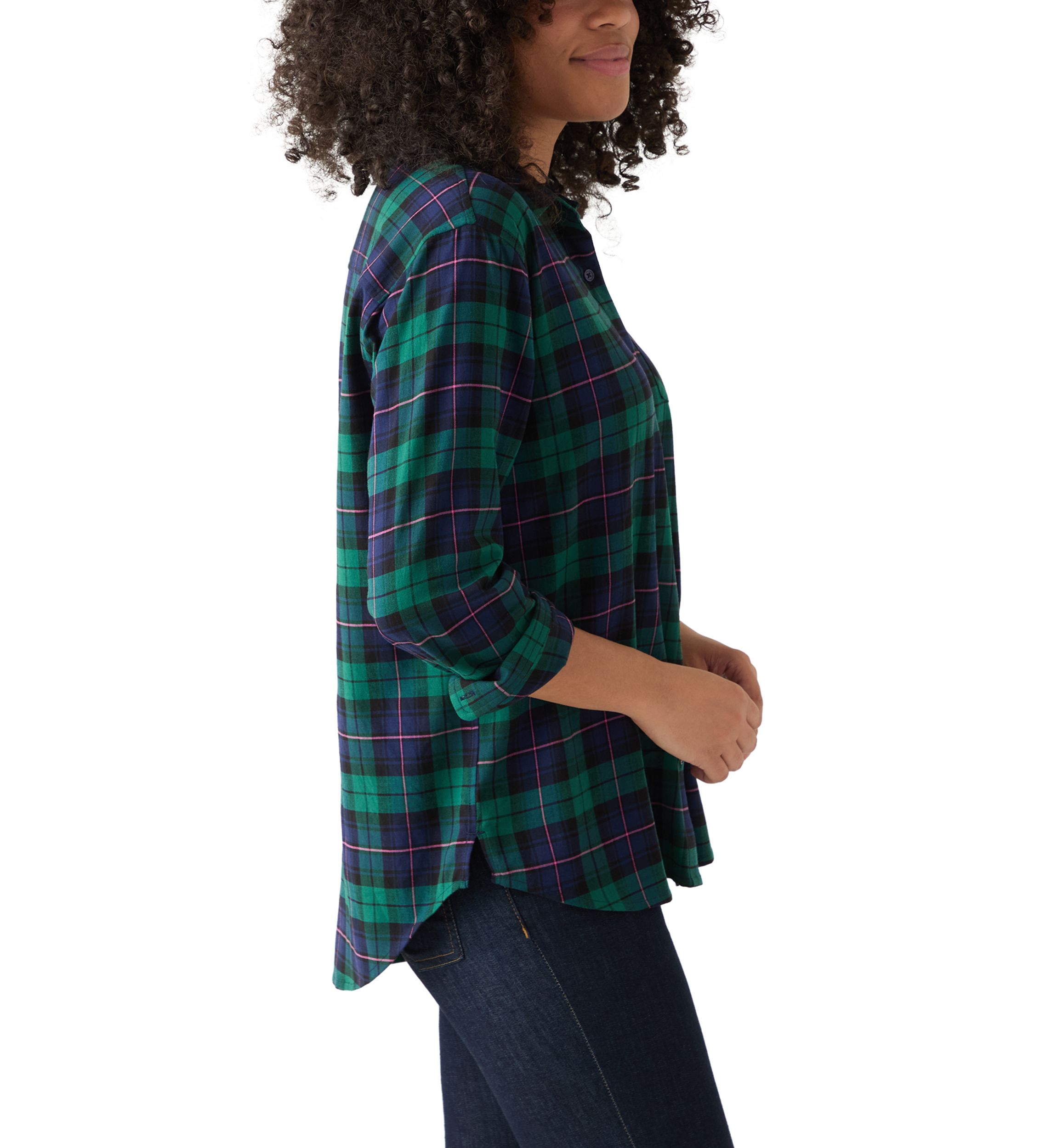 Womens Long Sleeve Flannel Button Front Shirt
