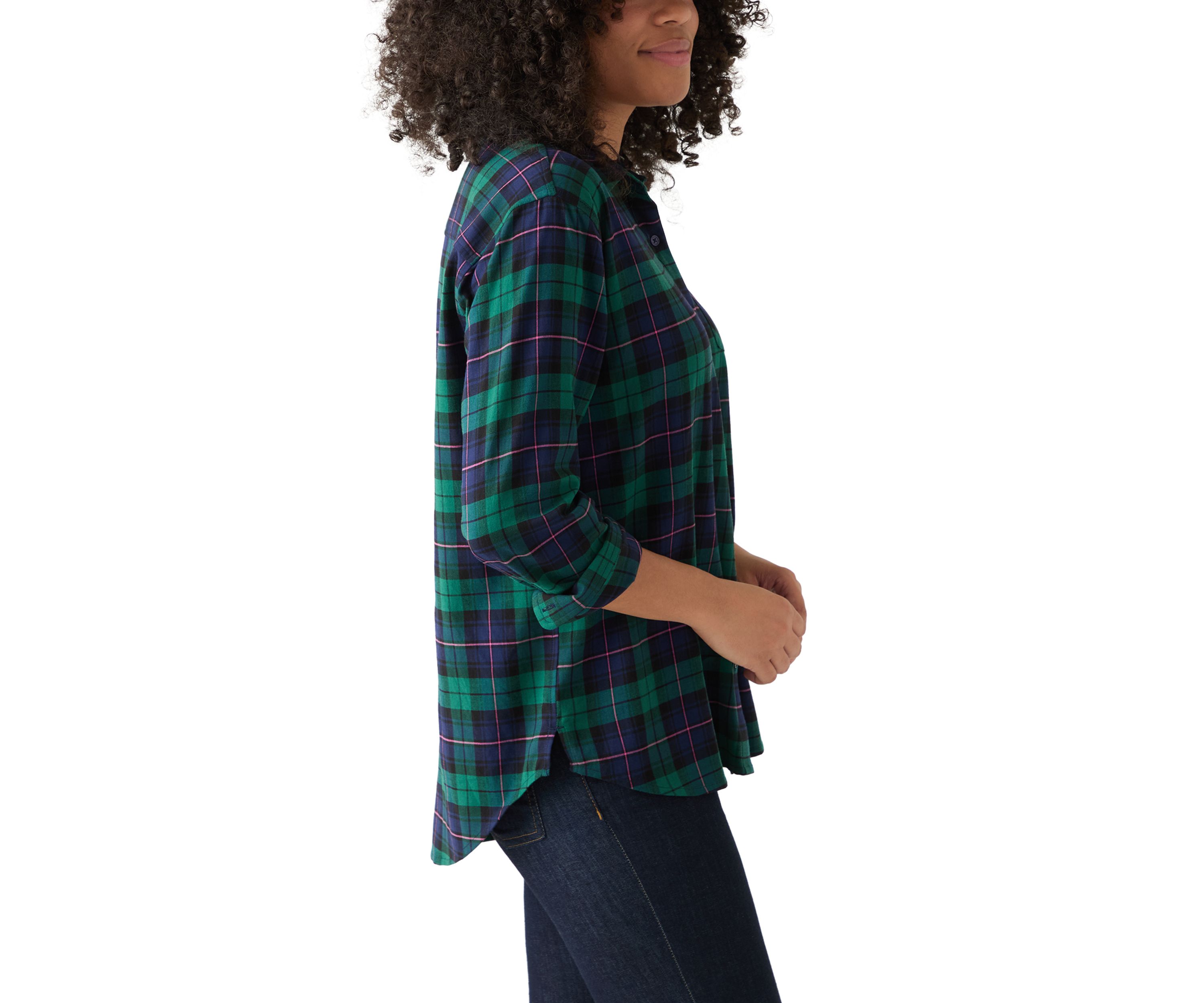 Womens Long Sleeve Flannel Button Front Shirt