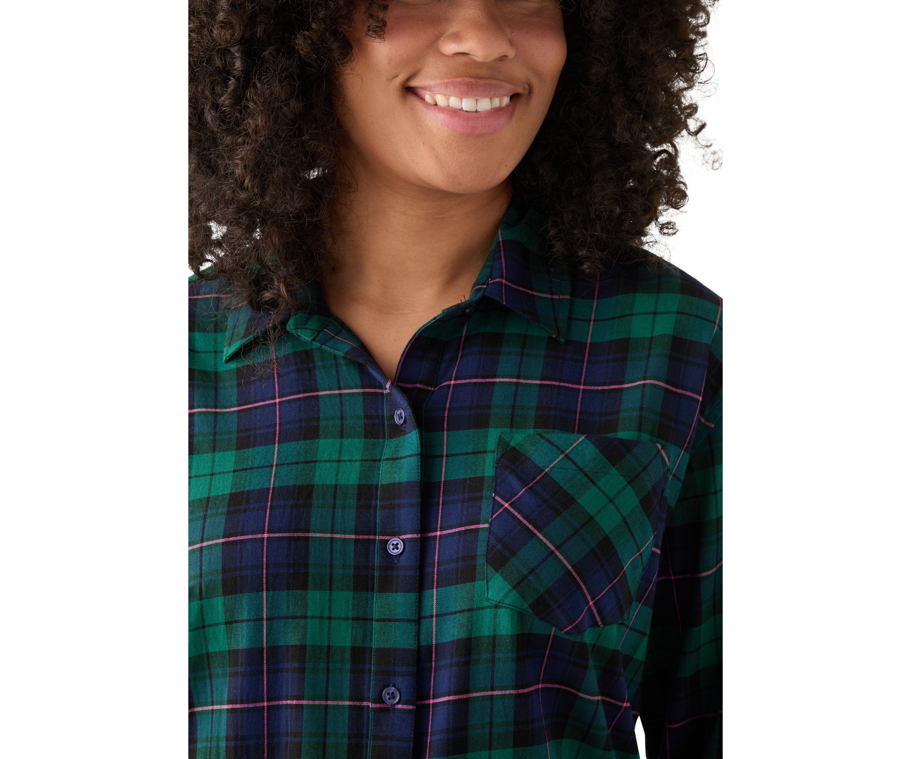 Womens Long Sleeve Flannel Button Front Shirt