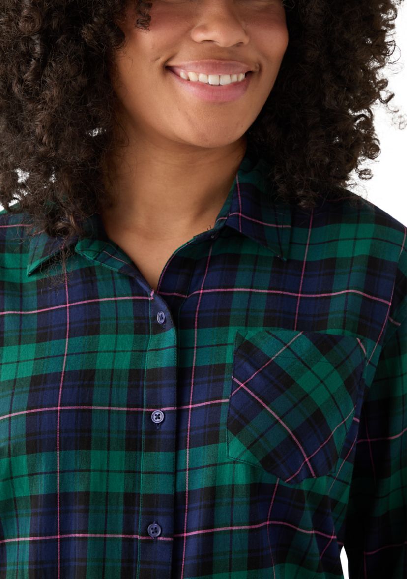 Womens Long Sleeve Flannel Button Front Shirt