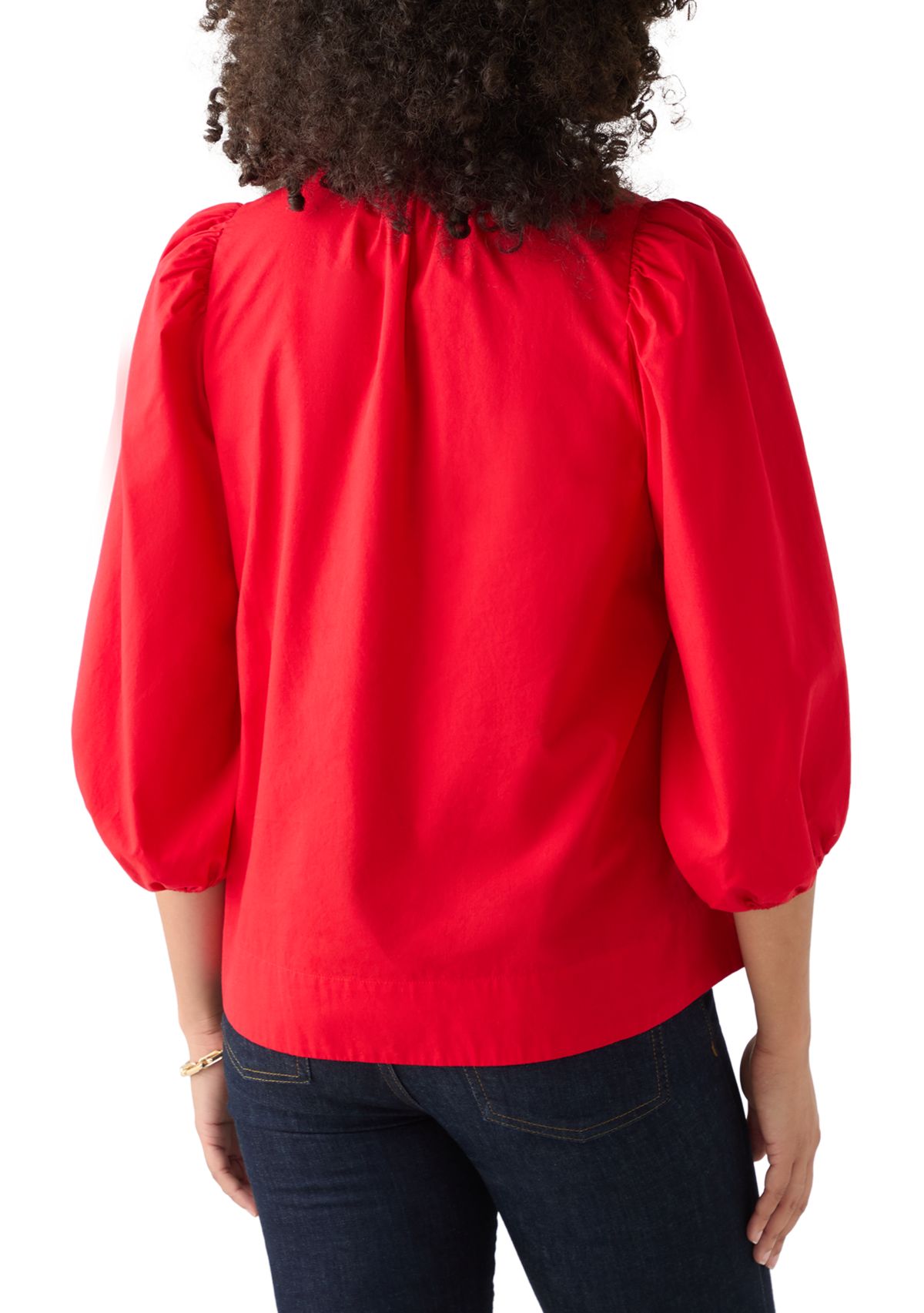 Womens 3/4 Puff Sleeve Split Neck Top