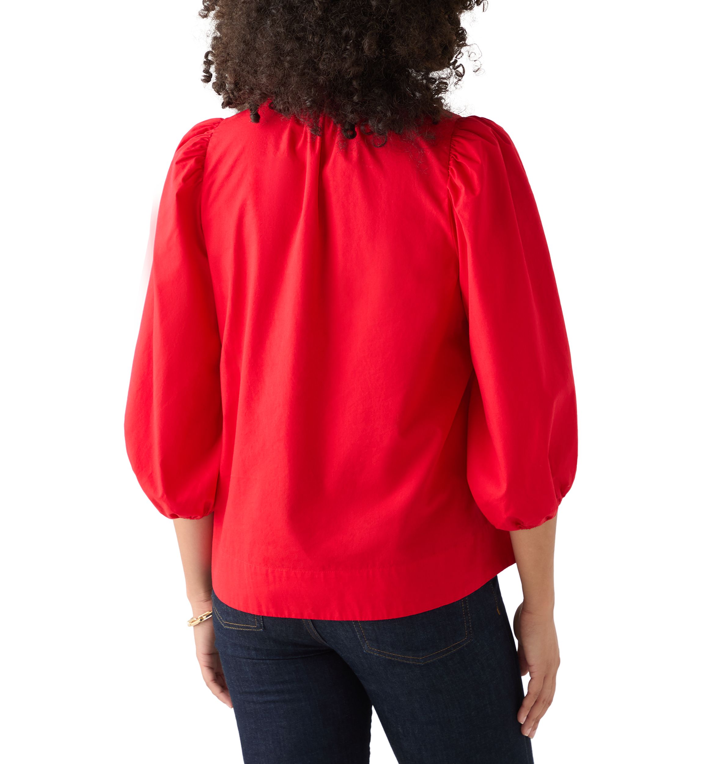 Womens 3/4 Puff Sleeve Split Neck Top