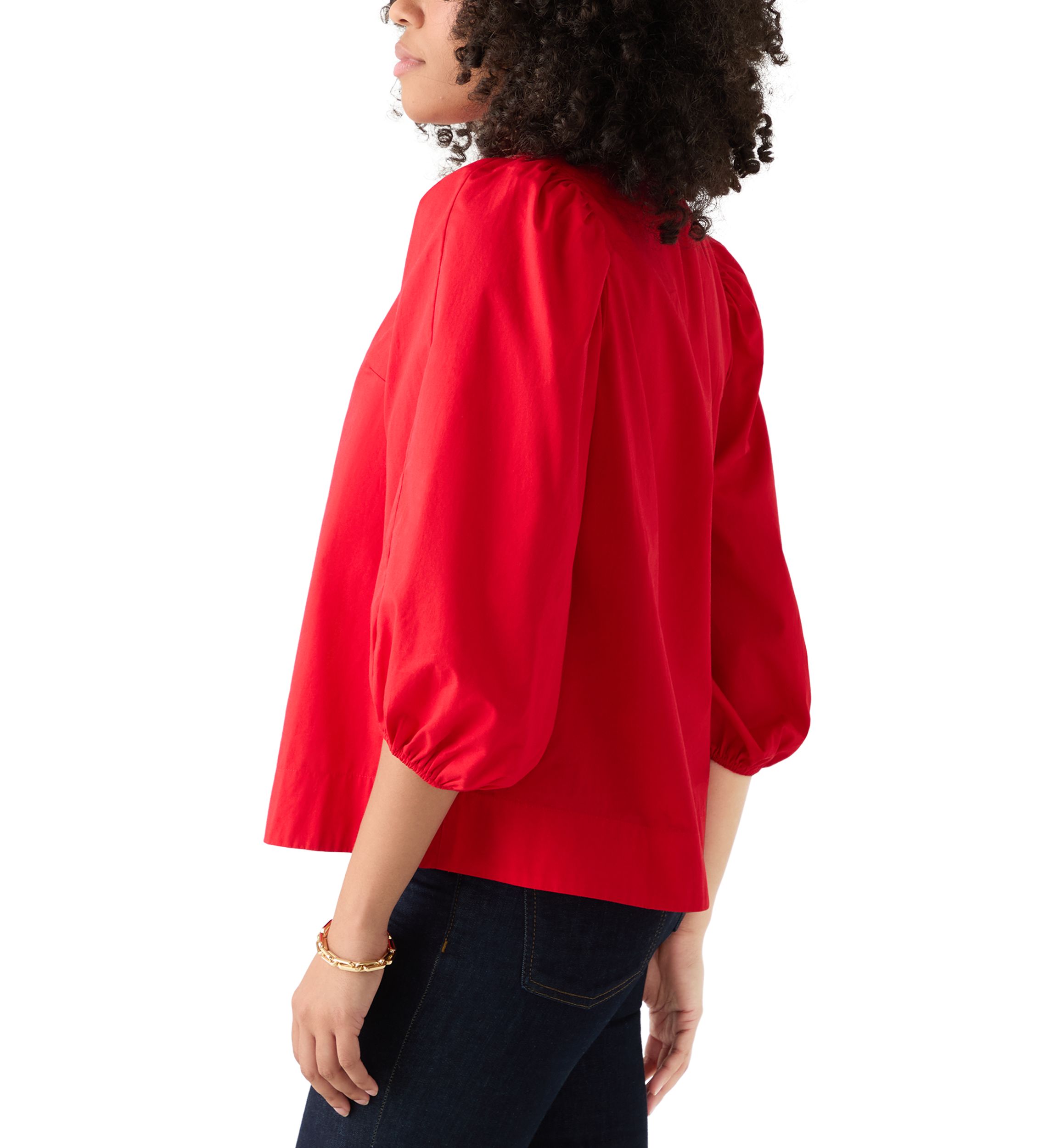 Womens 3/4 Puff Sleeve Split Neck Top