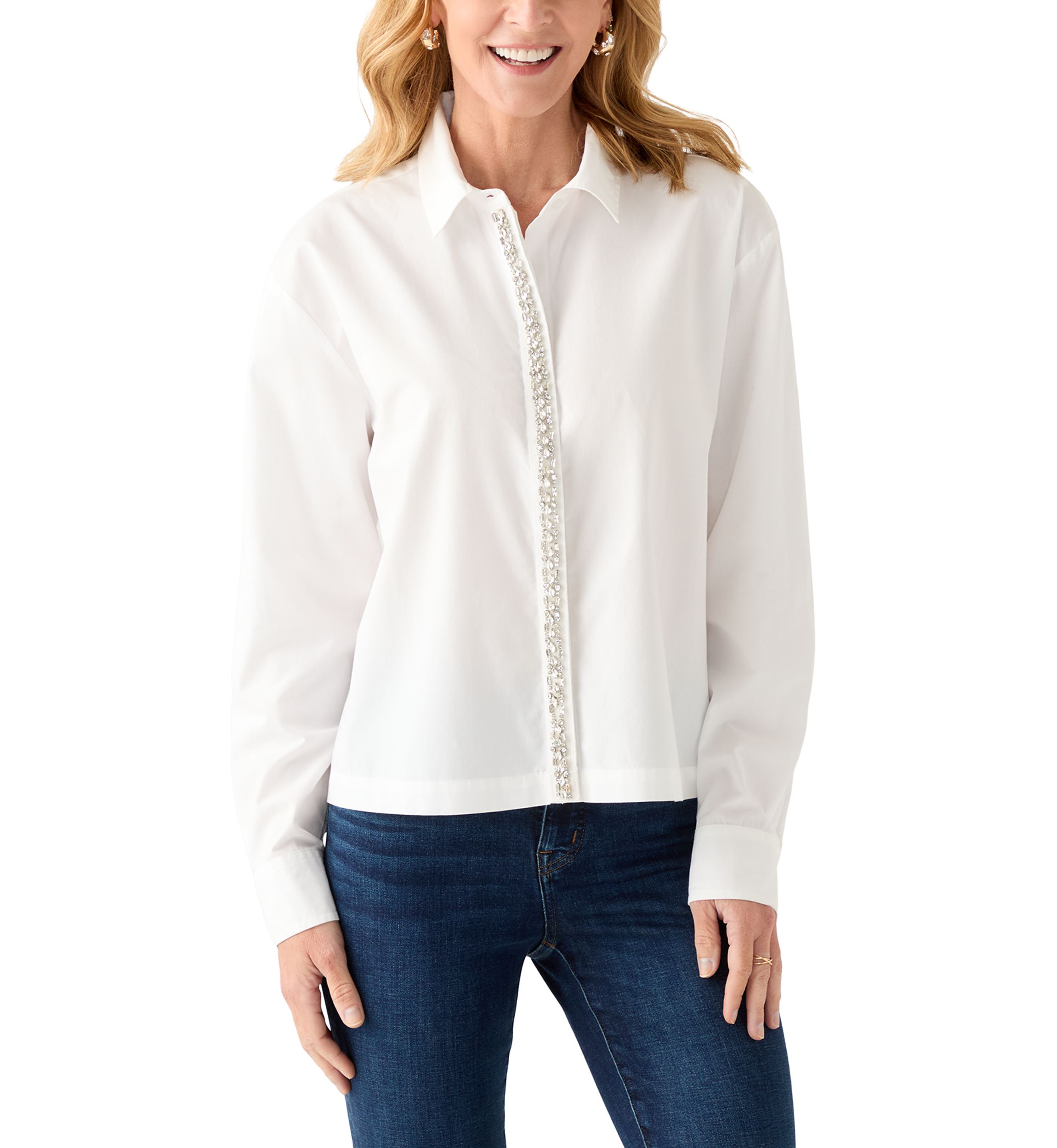 Womens Embellished Button Up Top