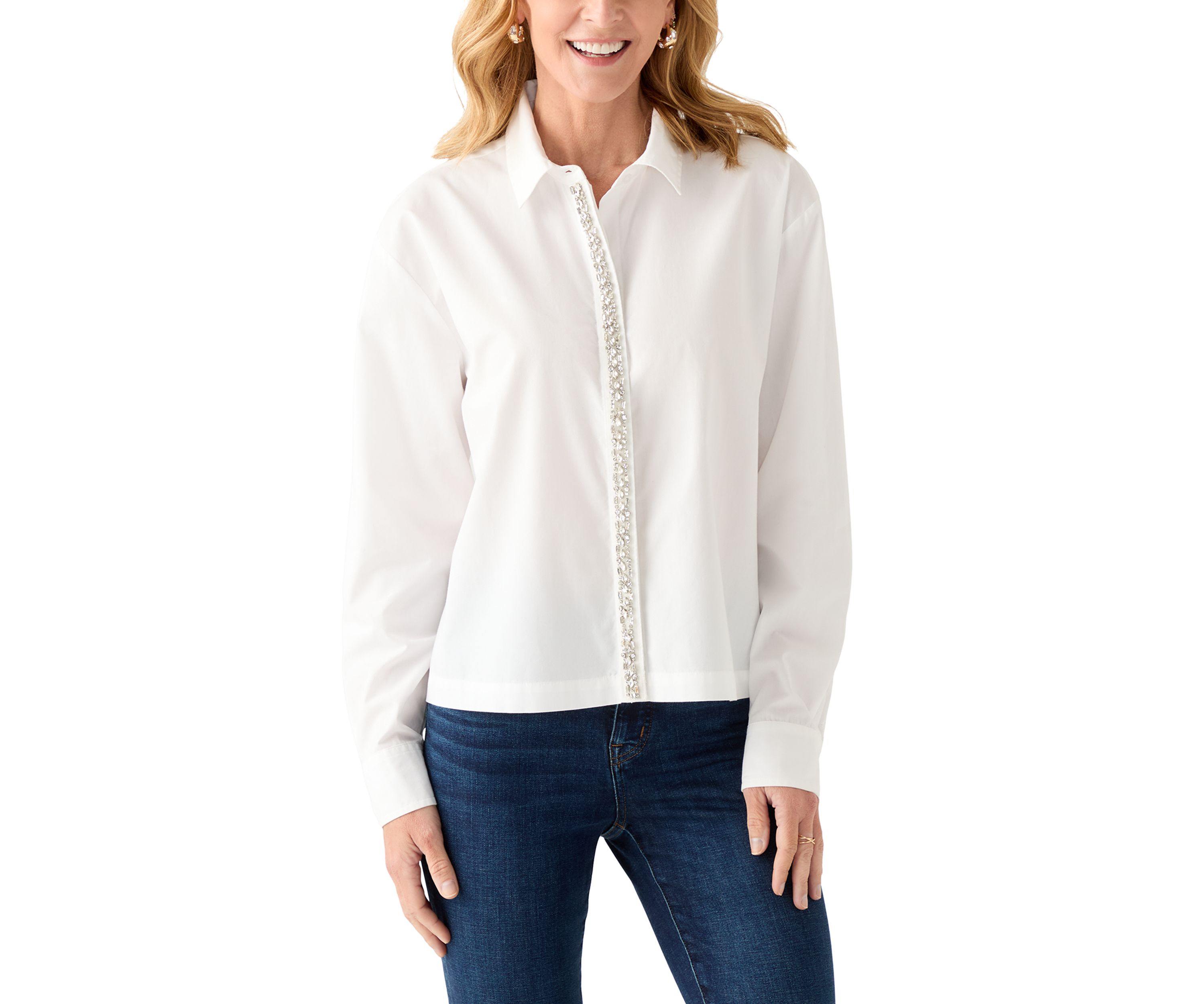 Womens Embellished Button Up Top