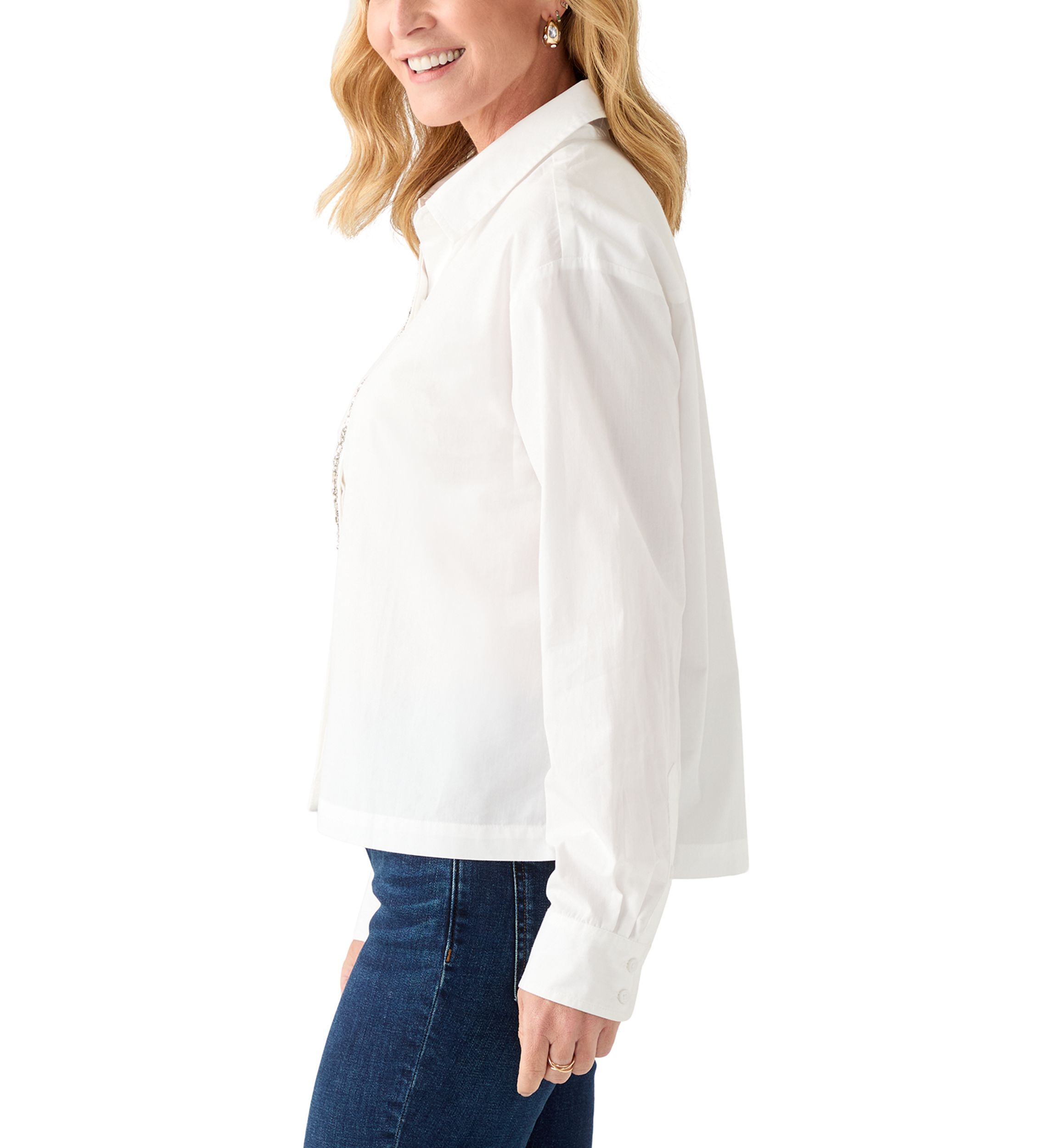 Womens Embellished Button Up Top