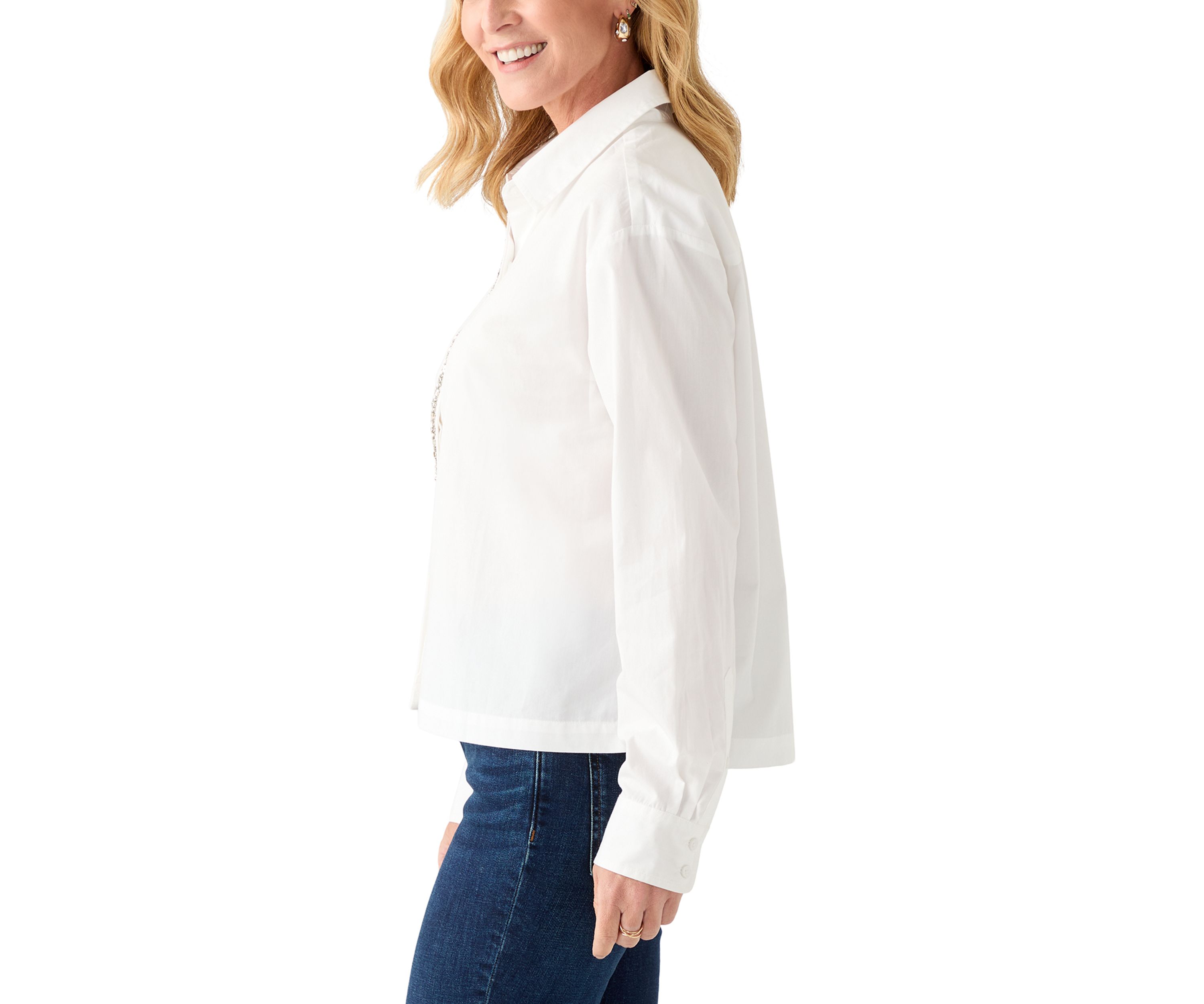 Womens Embellished Button Up Top