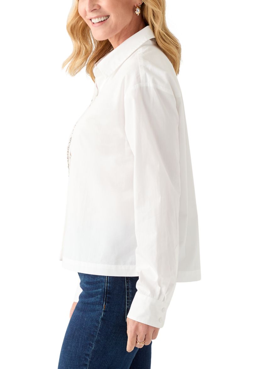 Womens Embellished Button Up Top