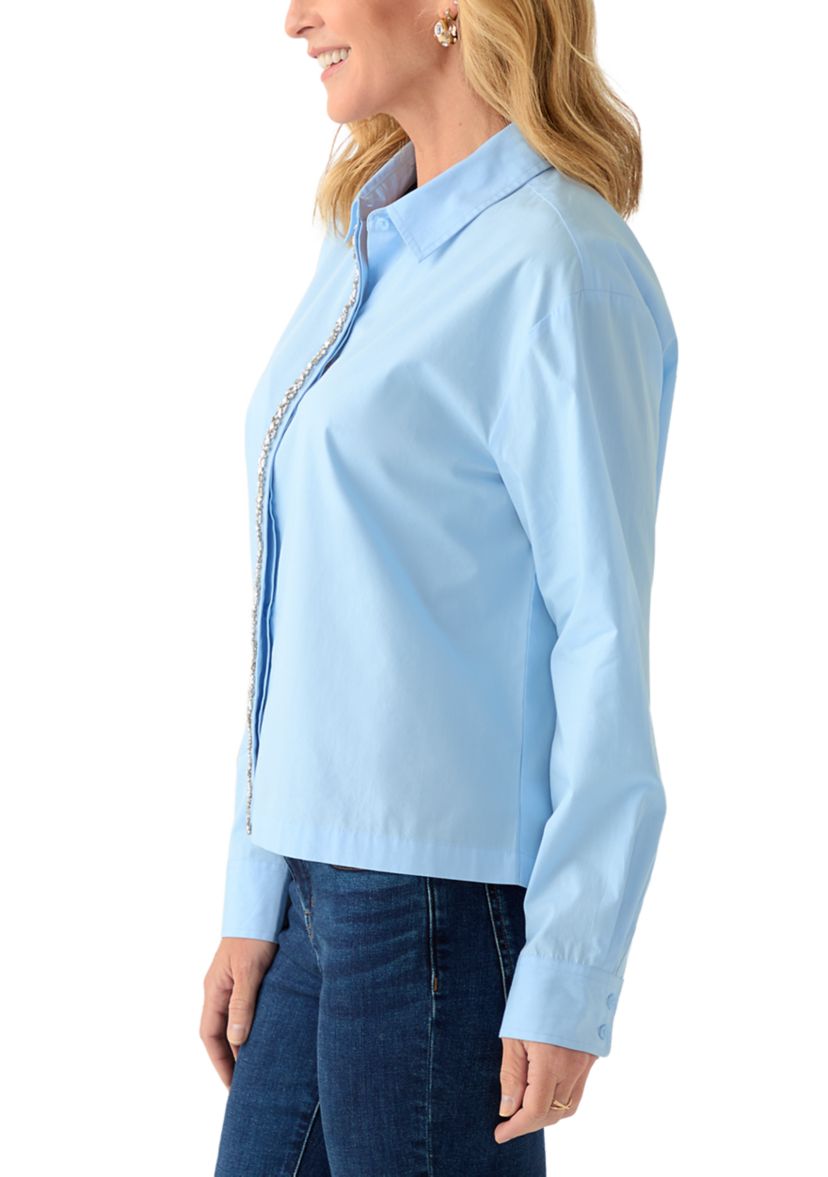 Womens Embellished Button Up Top