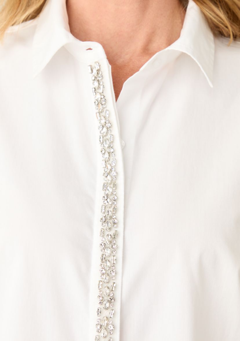 Womens Embellished Button Up Top