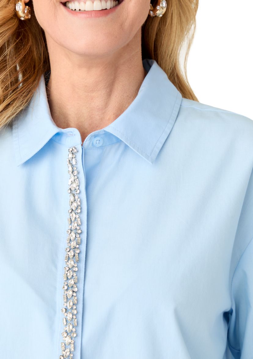 Womens Embellished Button Up Top