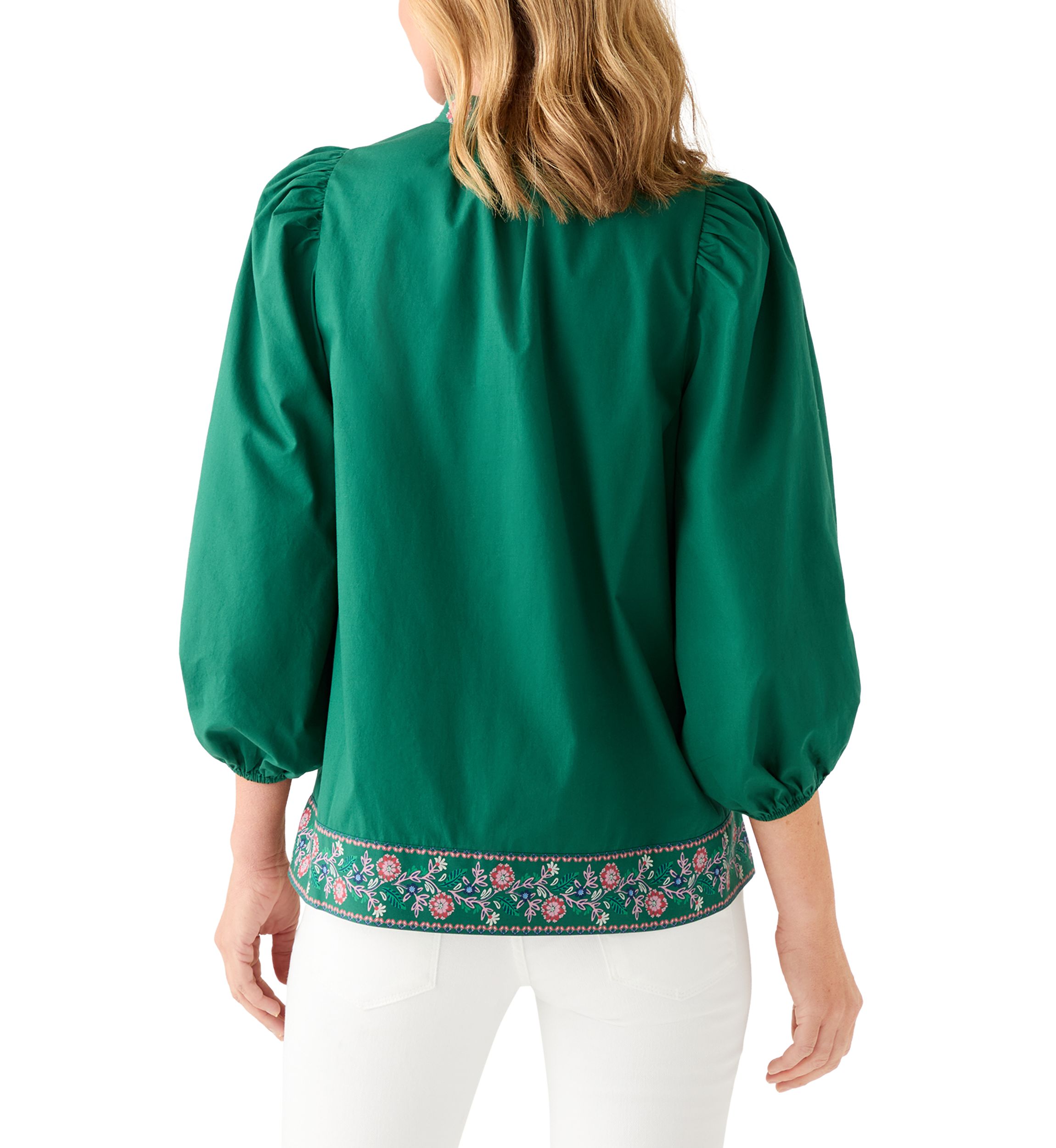 Womens 3/4 Puff Sleeve Top with Placed Print