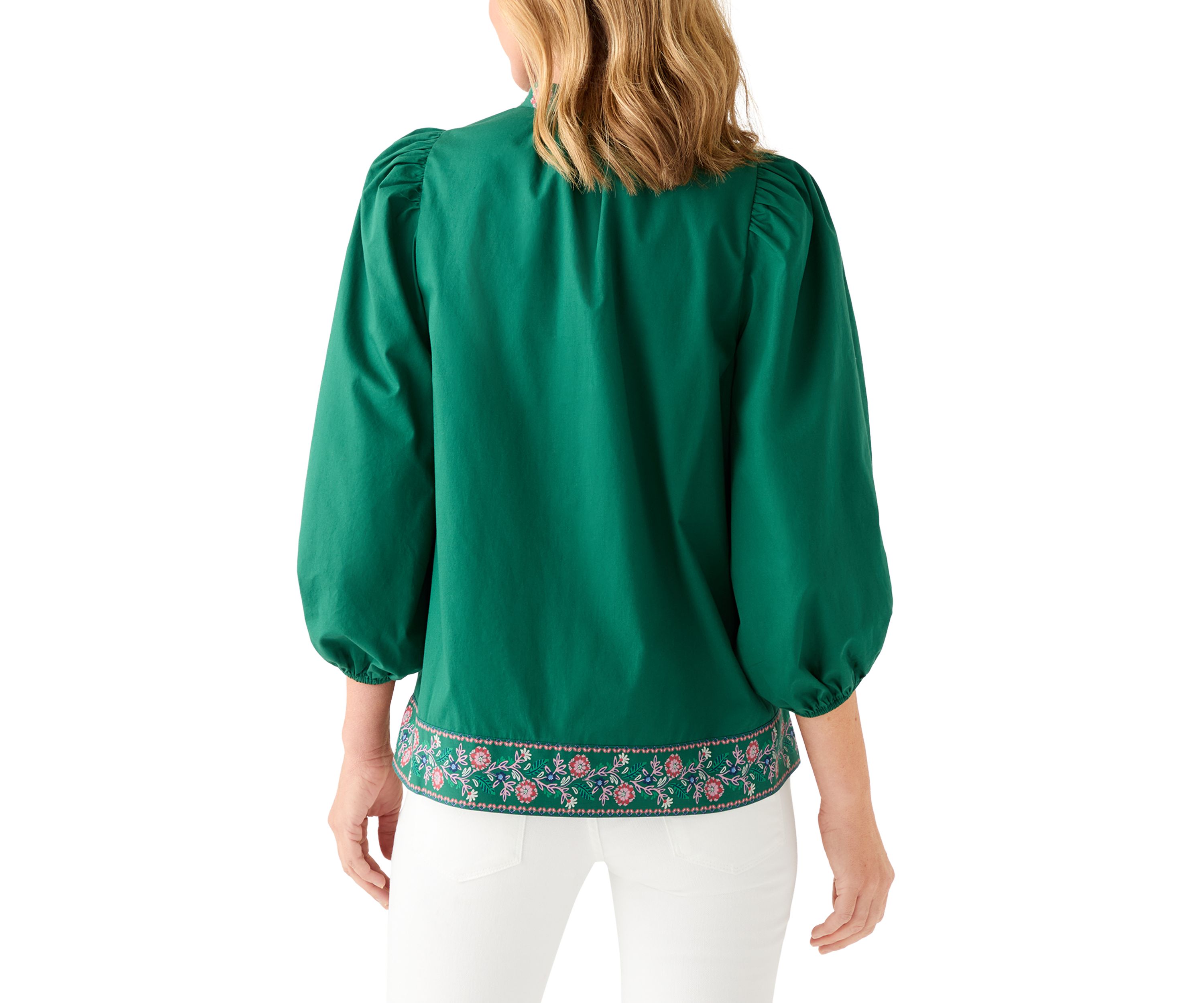 Womens 3/4 Puff Sleeve Top with Placed Print