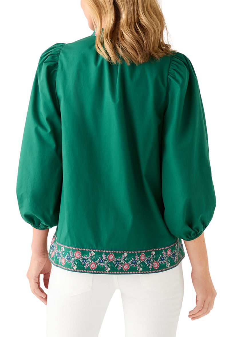 Womens 3/4 Puff Sleeve Top with Placed Print