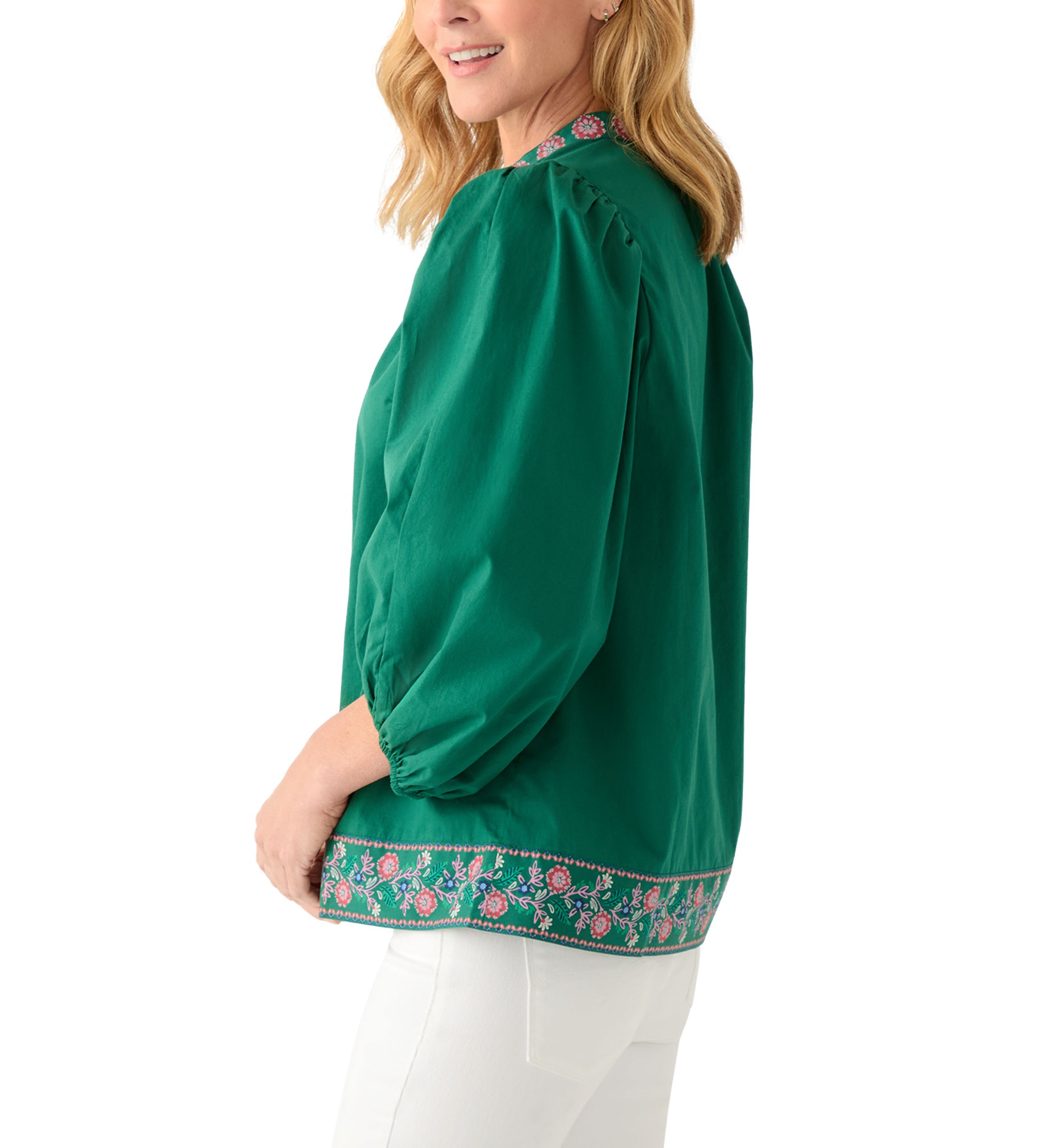 Womens 3/4 Puff Sleeve Top with Placed Print