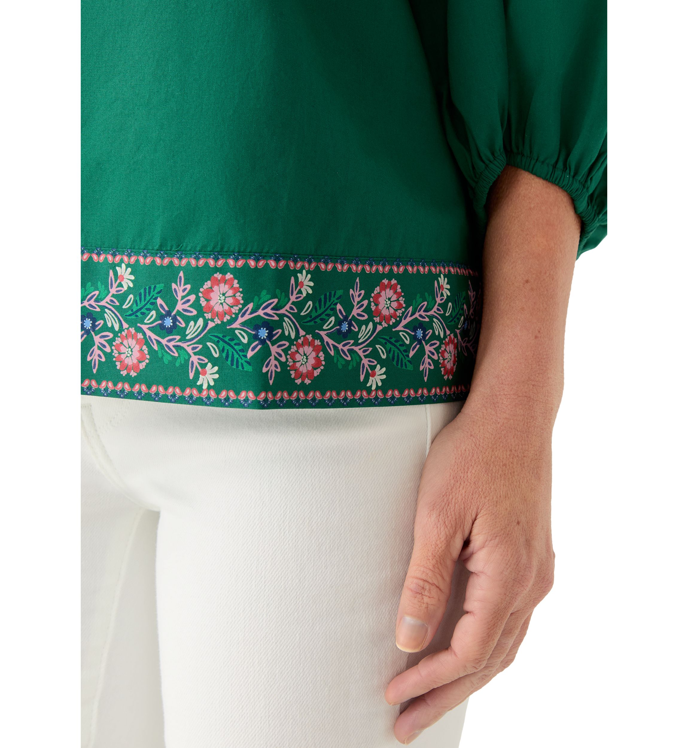 Womens 3/4 Puff Sleeve Top with Placed Print