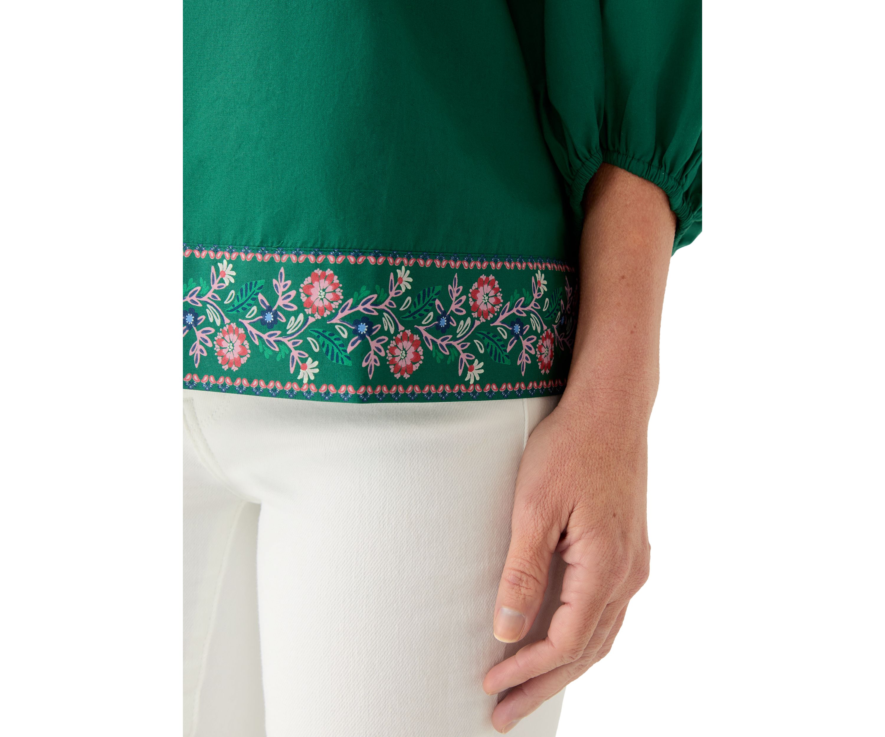 Womens 3/4 Puff Sleeve Top with Placed Print