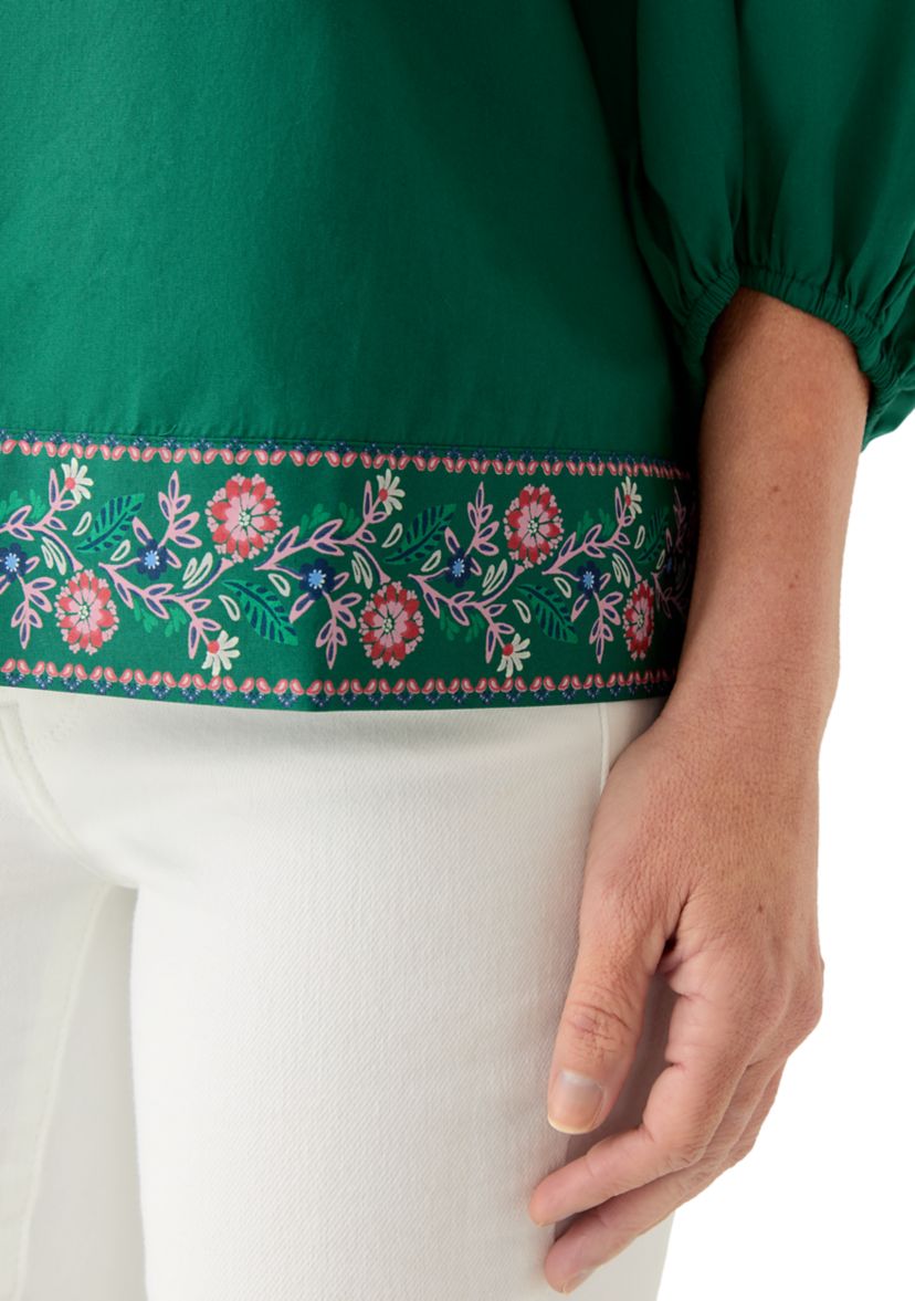 Womens 3/4 Puff Sleeve Top with Placed Print