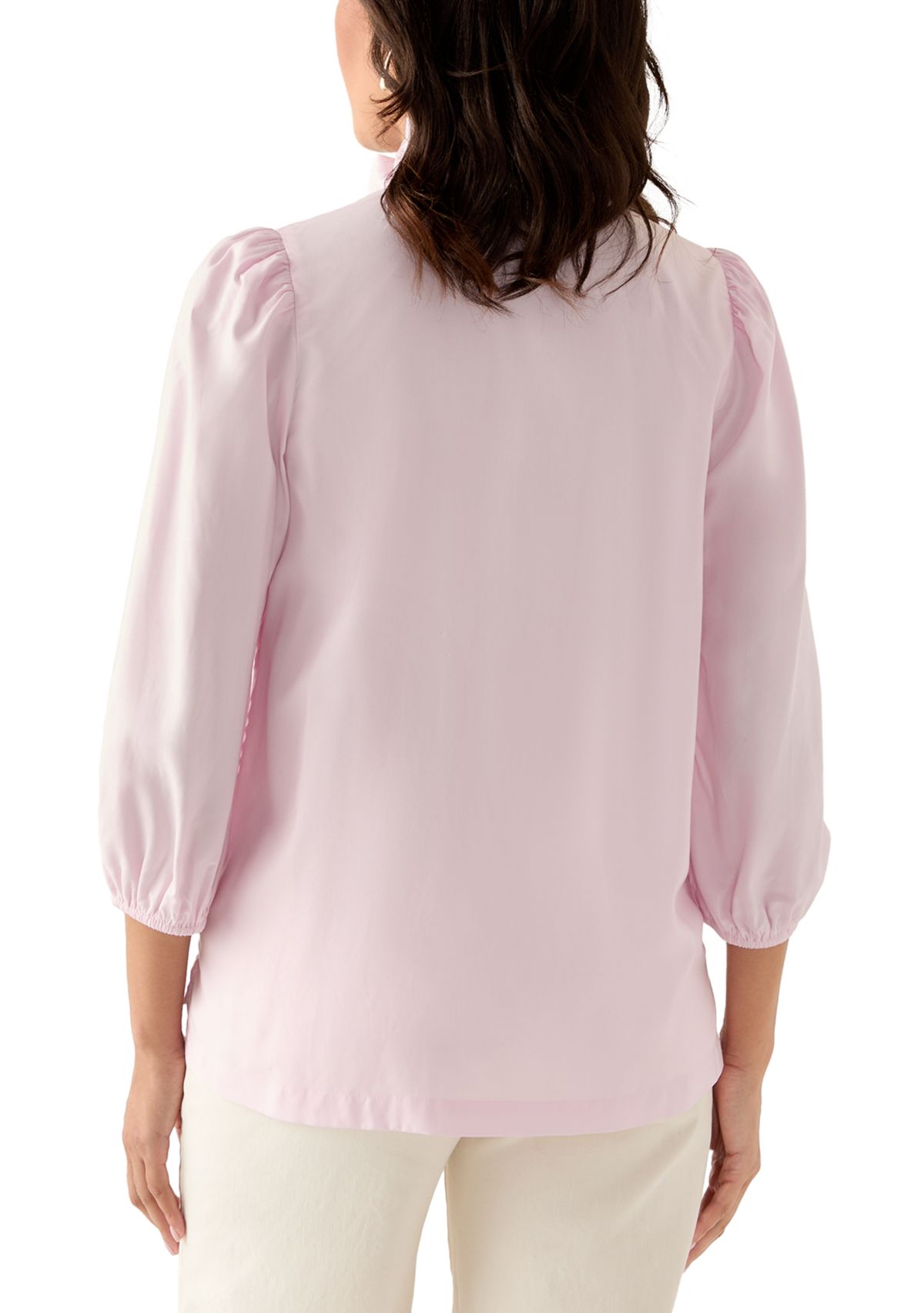 Womens 3/4 Sleeve Ruffle Neck Top