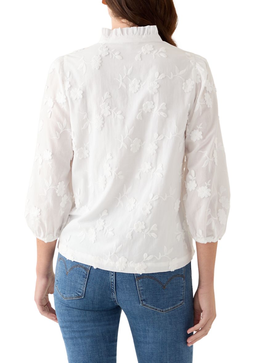 Womens 3/4 Ruffle Neck Top