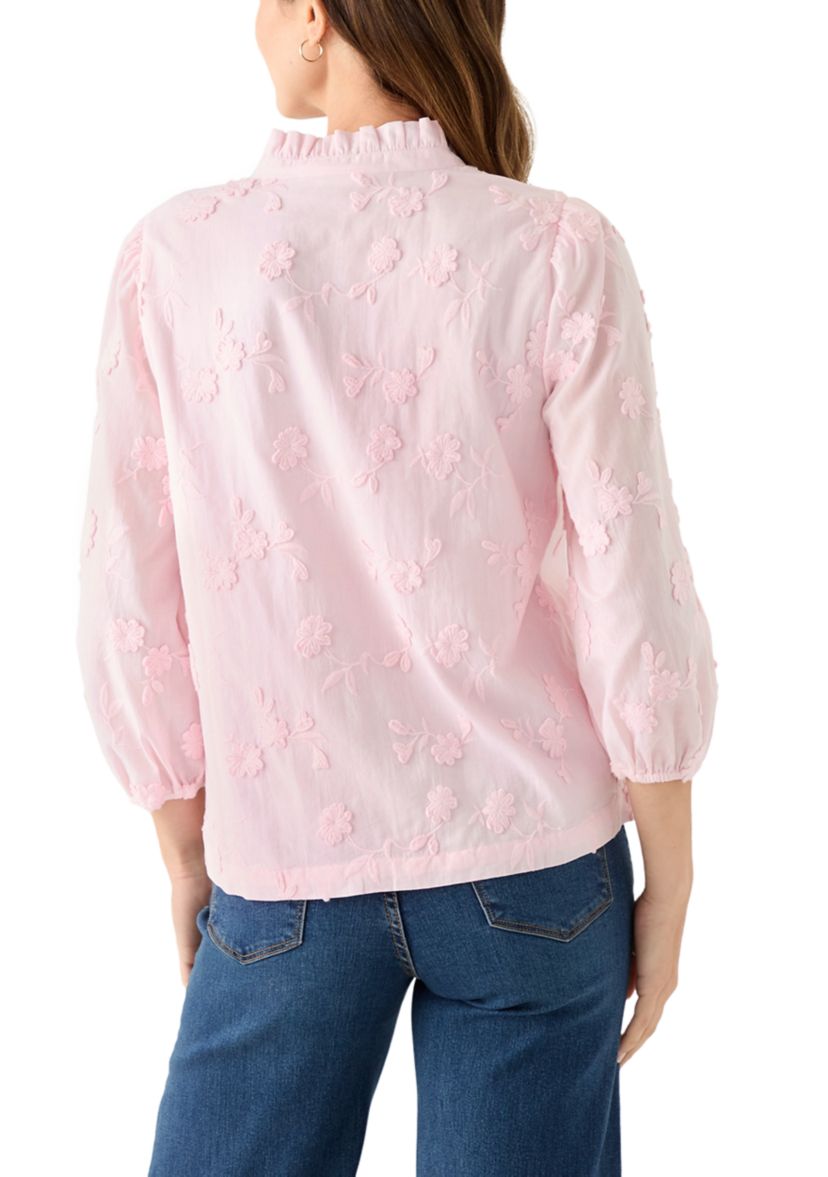 Womens 3/4 Ruffle Neck Top