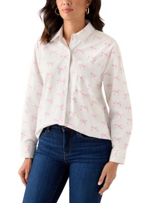 Crown & Ivy Women's Long Sleeve Printed Button Up Tunic Top