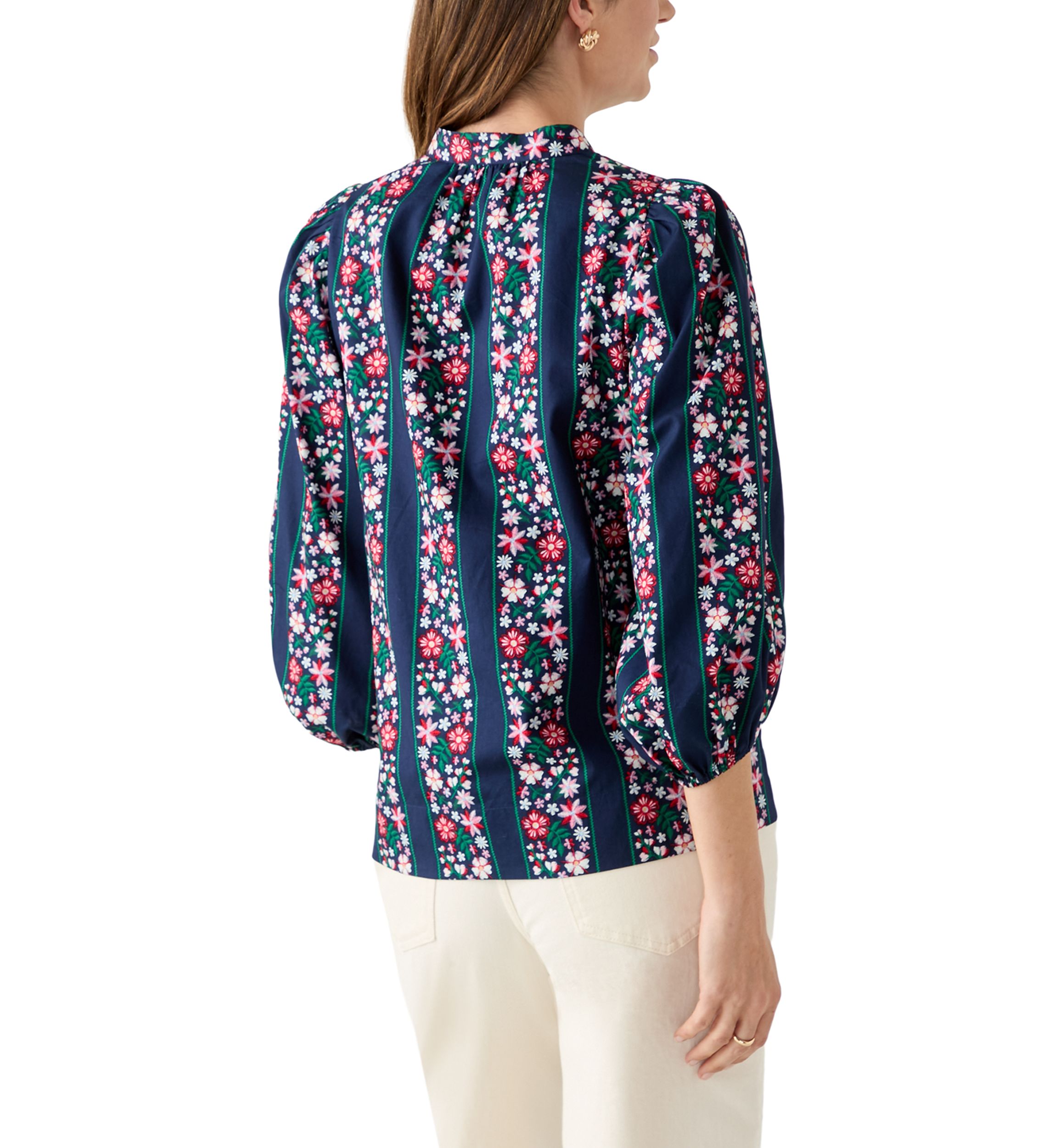  Womens 3/4 Puff Sleeve Split Neck Printed Top 