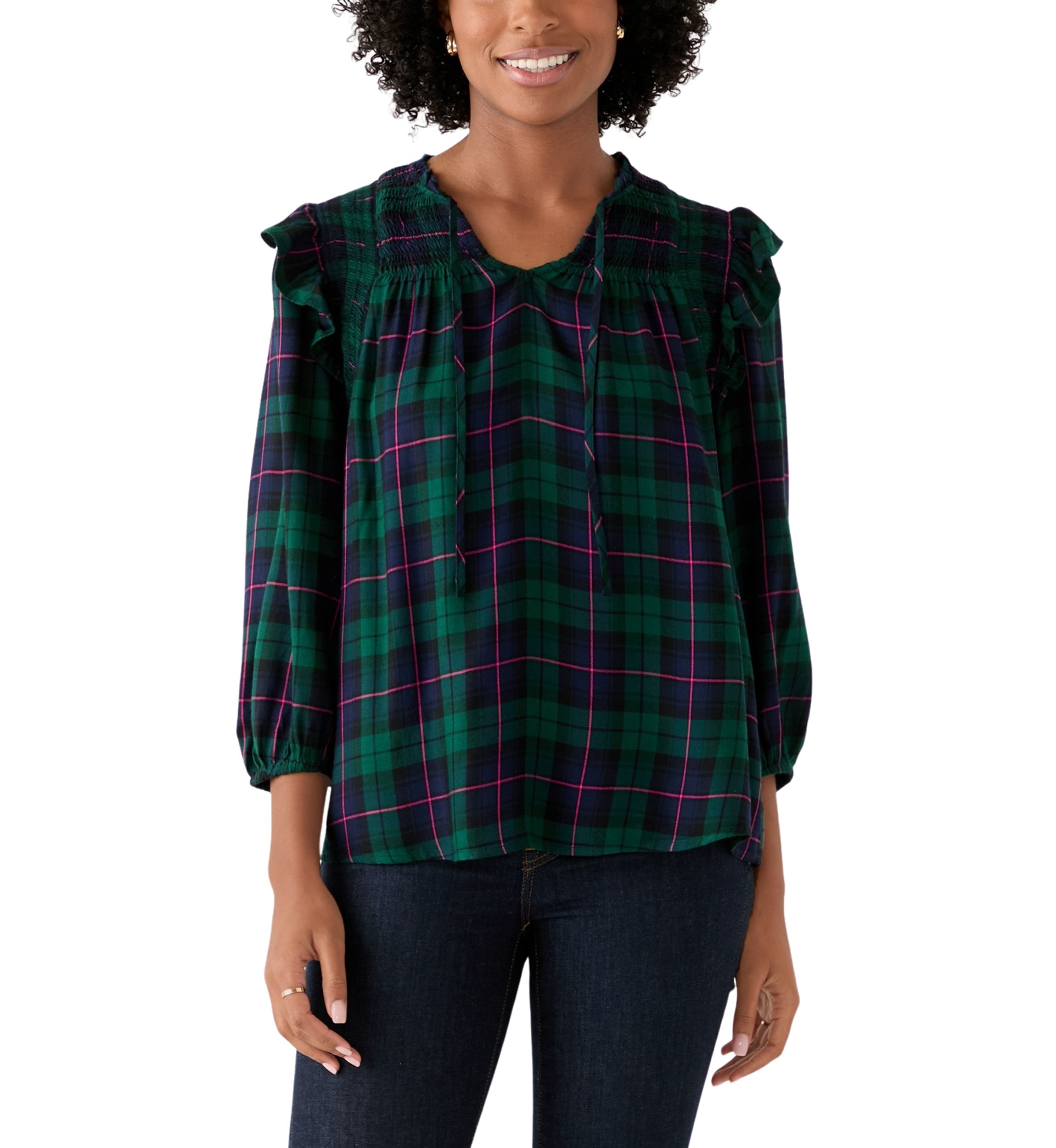 Womens Smoked Split Neck Top