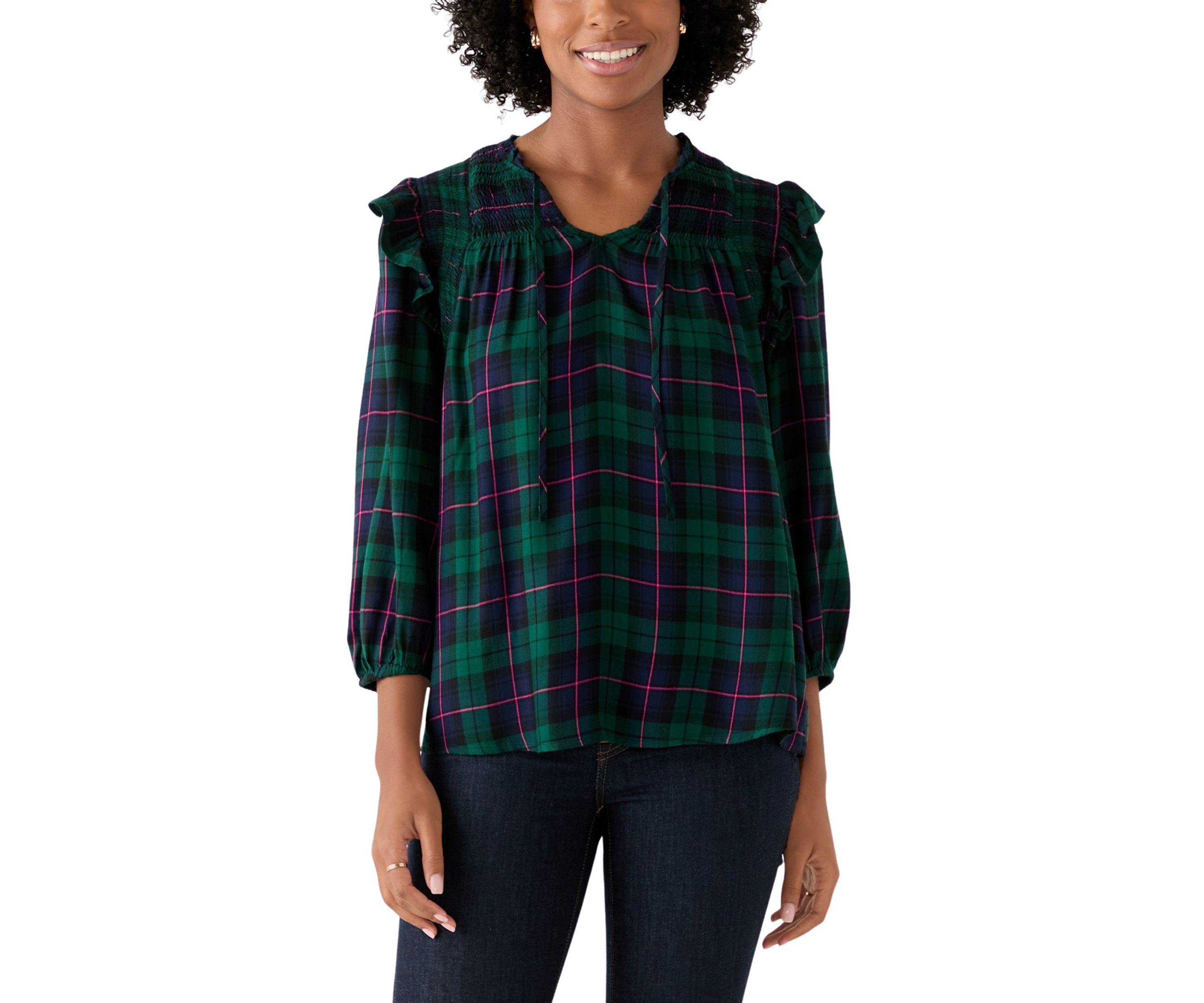 Womens Smoked Split Neck Top