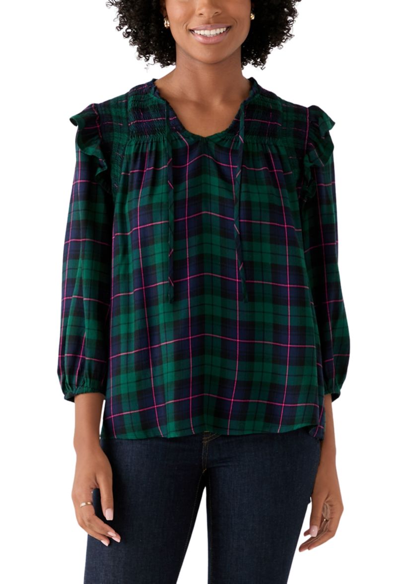 Womens Smoked Split Neck Top