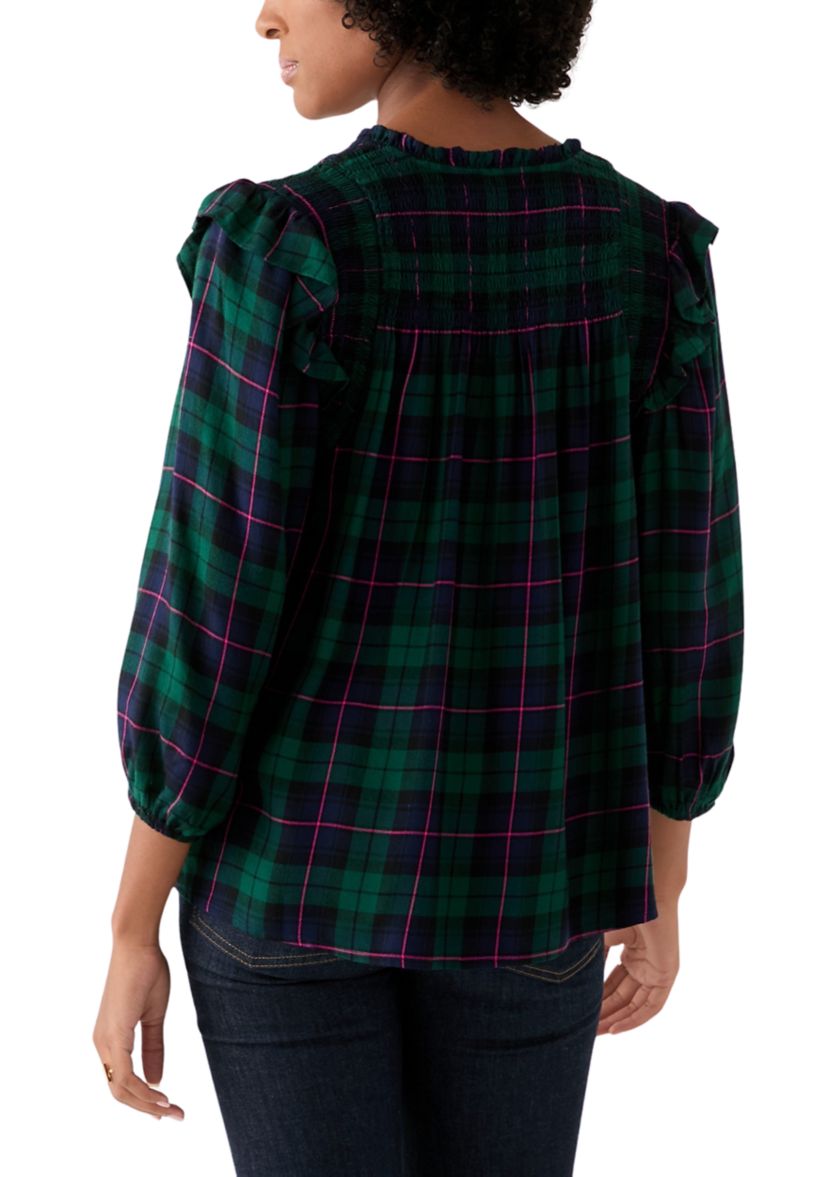 Womens Smoked Split Neck Top