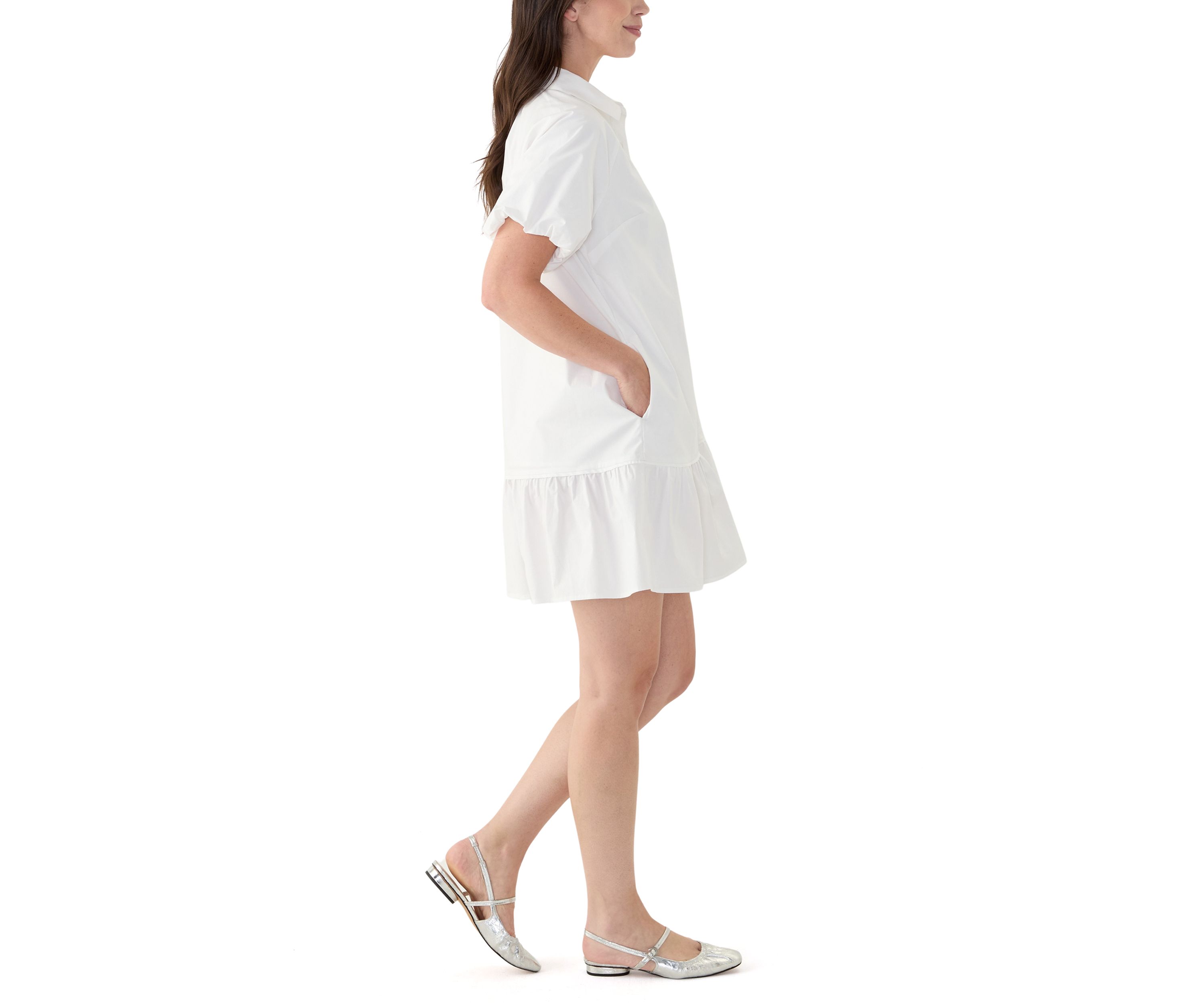 Womens Flounce Hem Shirtdress