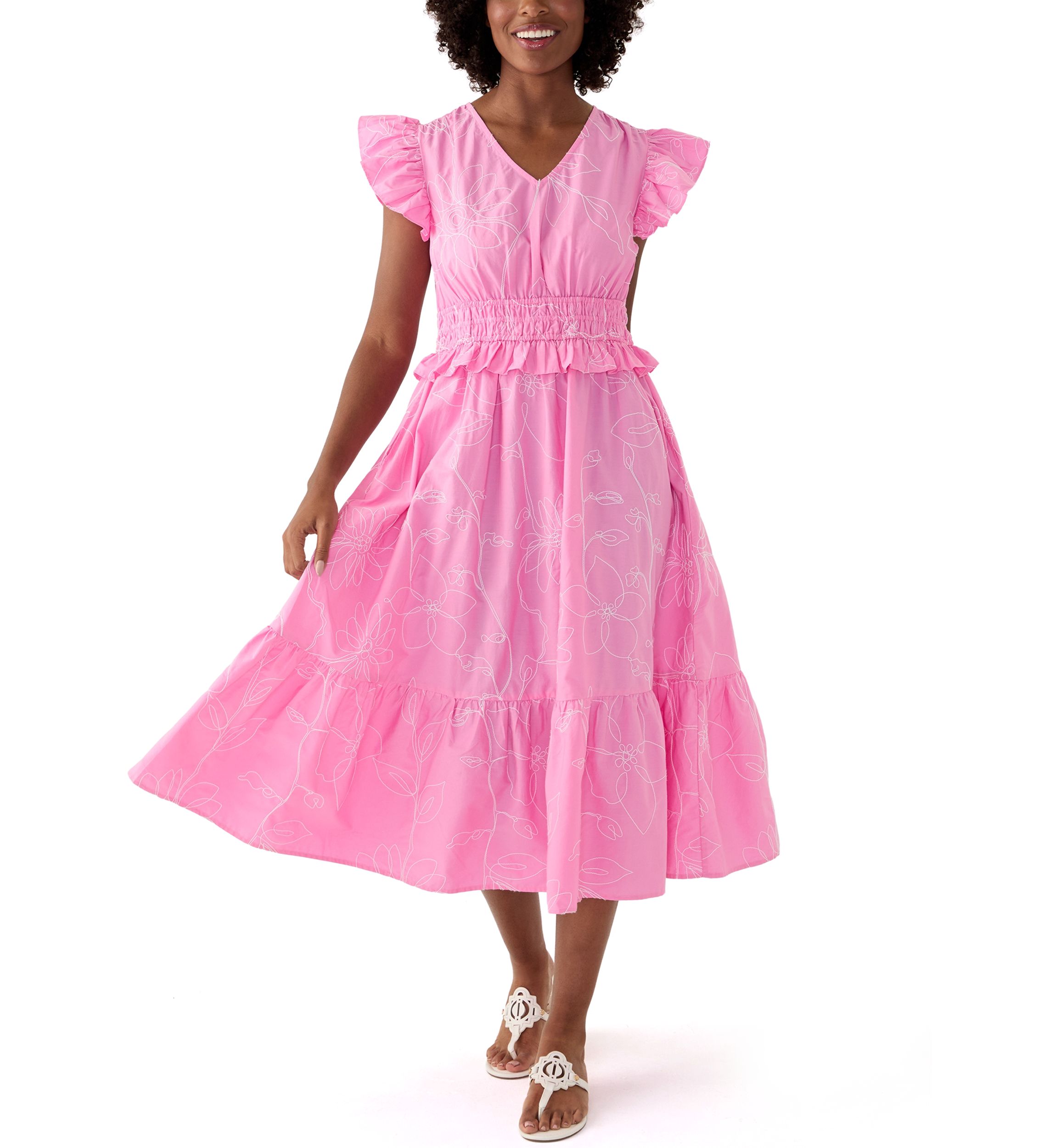 belk hot pink dress Crown & Ivy™ Women's Printed V-Neck Ruffle Waist sizing_dn