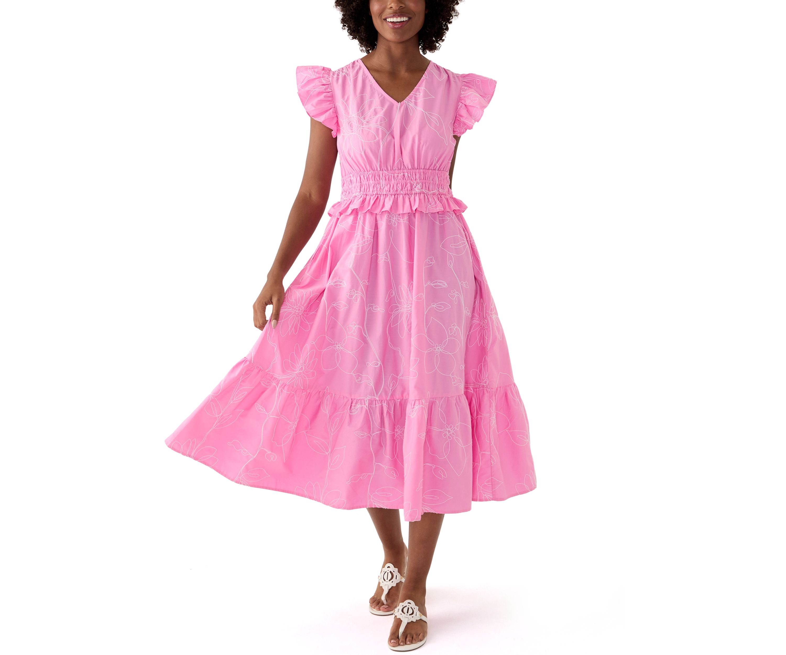 Womens Printed V-Neck Ruffle Waist Dress
