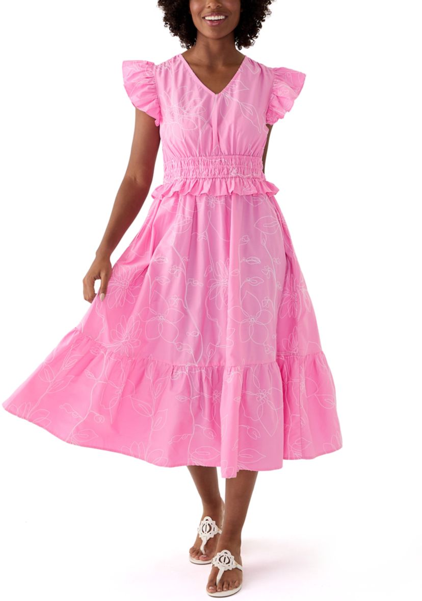 Womens Printed V-Neck Ruffle Waist Dress