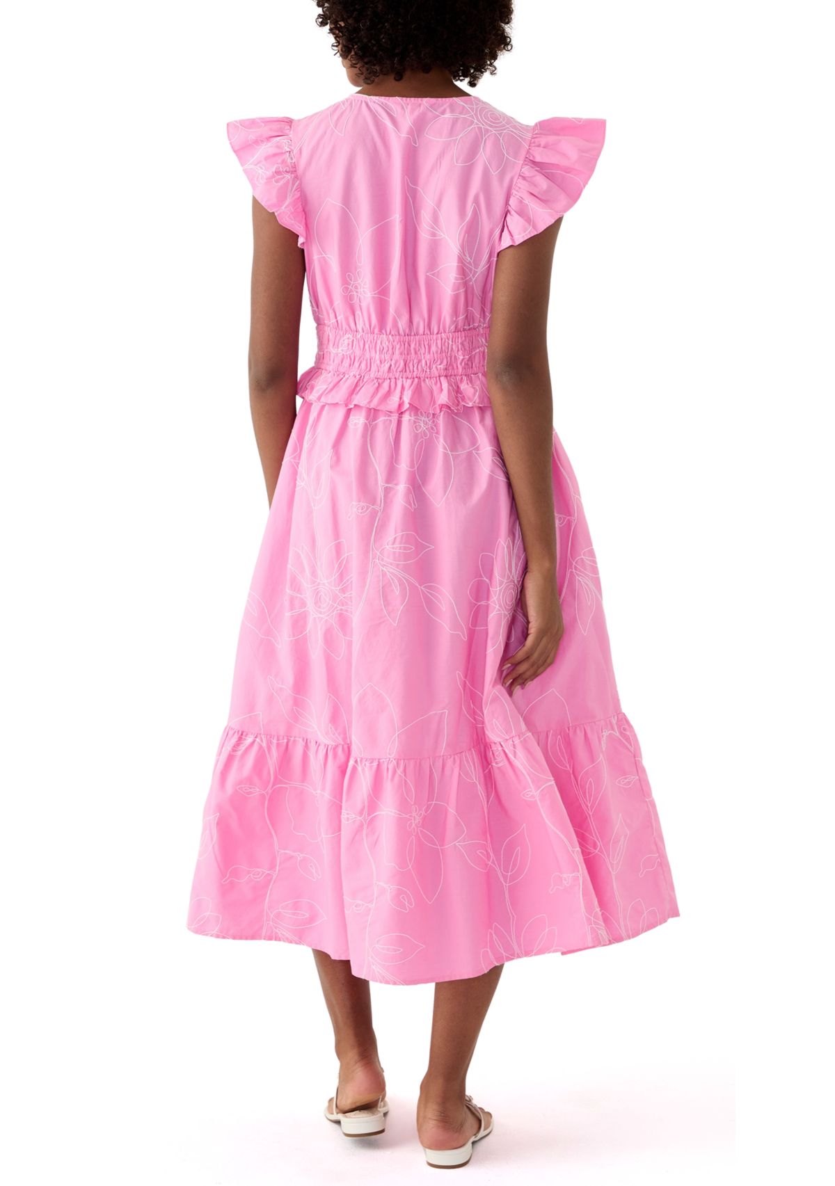 Womens Printed V-Neck Ruffle Waist Dress