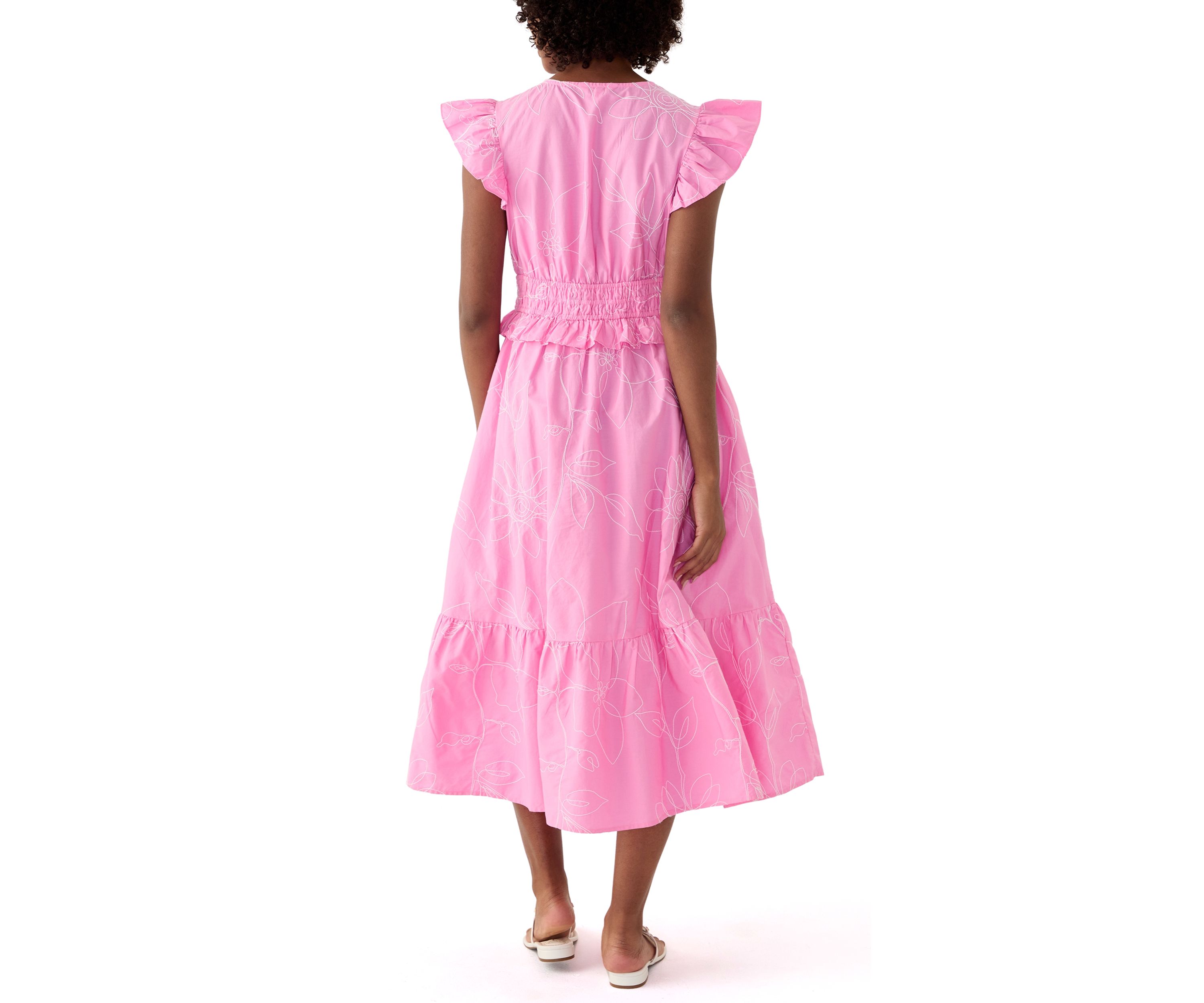 Womens Printed V-Neck Ruffle Waist Dress