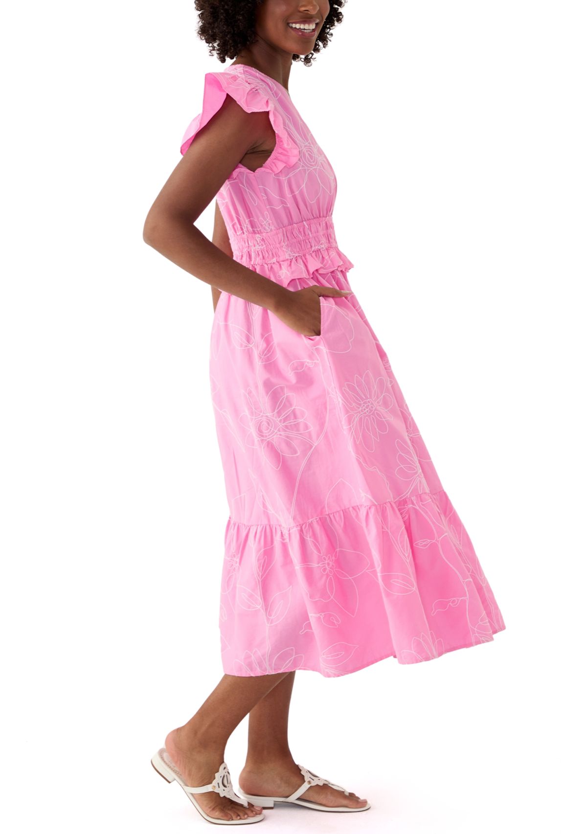 Womens Printed V-Neck Ruffle Waist Dress