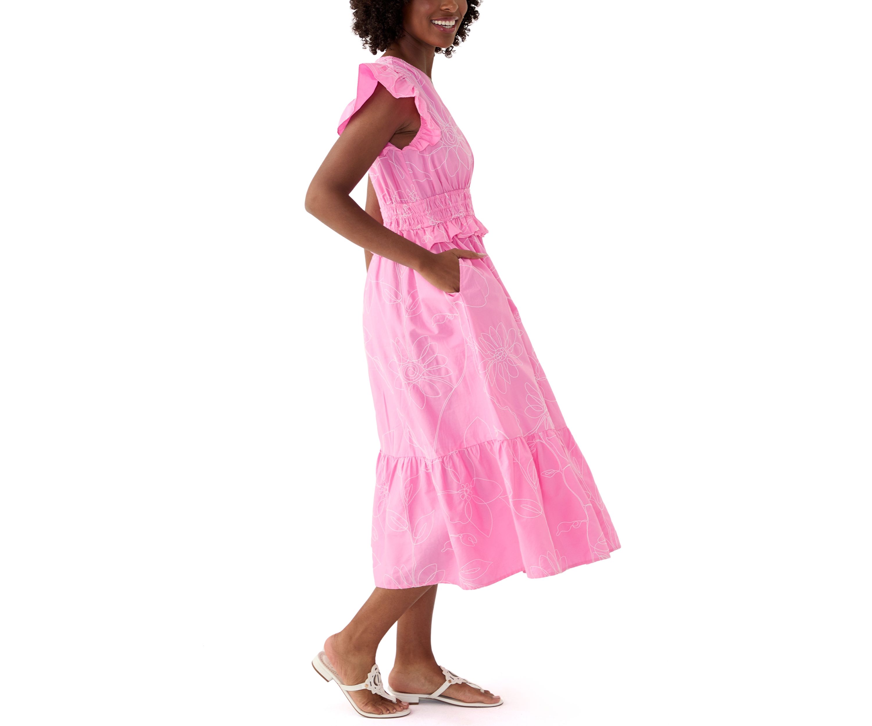 Womens Printed V-Neck Ruffle Waist Dress