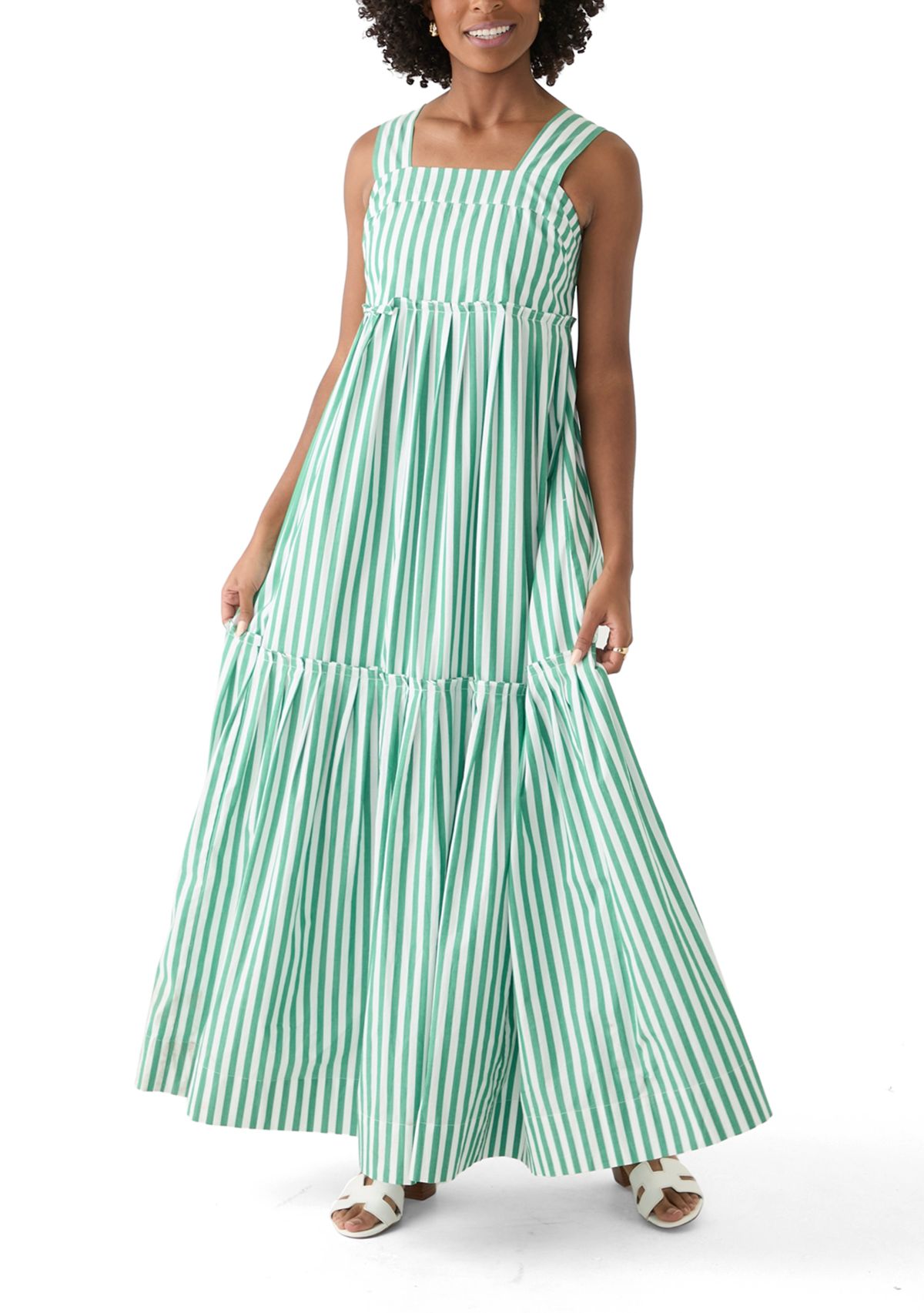 Womens Sleeveless Striped Tiered Maxi Dress